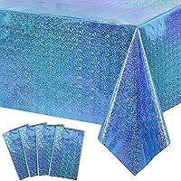 Vista 1 de Paquete de 4 manteles de plástico iridiscente brillantes desechables láser rectangulares, cubiertas de mesa, mantel de papel holográfico