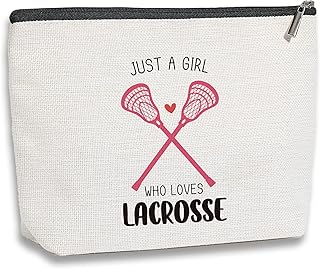Lacrosse Gifts for Girls Lacrosse Makeup Bag Gifts for Lacrosse Moms Sports Players Team Birthday Gifts for Women Daughter Niece Friend Sister - Just A Girl Who Loves Lacrosse