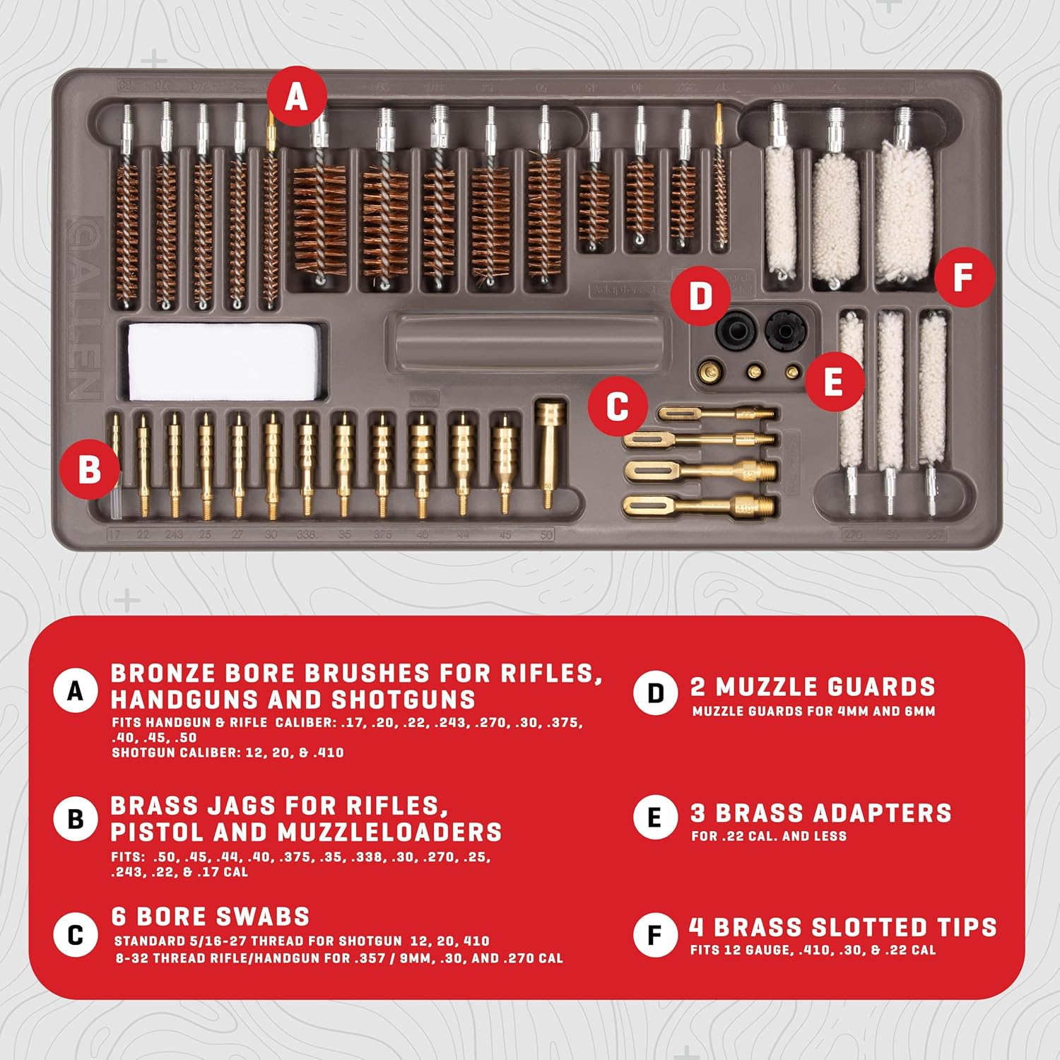 Allen Company Universal Gun Cleaning Kit and Tool Box - Rifle, Shotgun, and Handgun Cleaner - 65-Piece - Firearm Accessories for Men and Women - Care and Maintenance - Black
