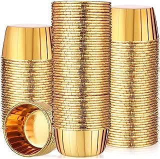300 Pack Gold Cupcake Liners Bulk Disposable Foil Muffin Cups 3.5 oz Wra...