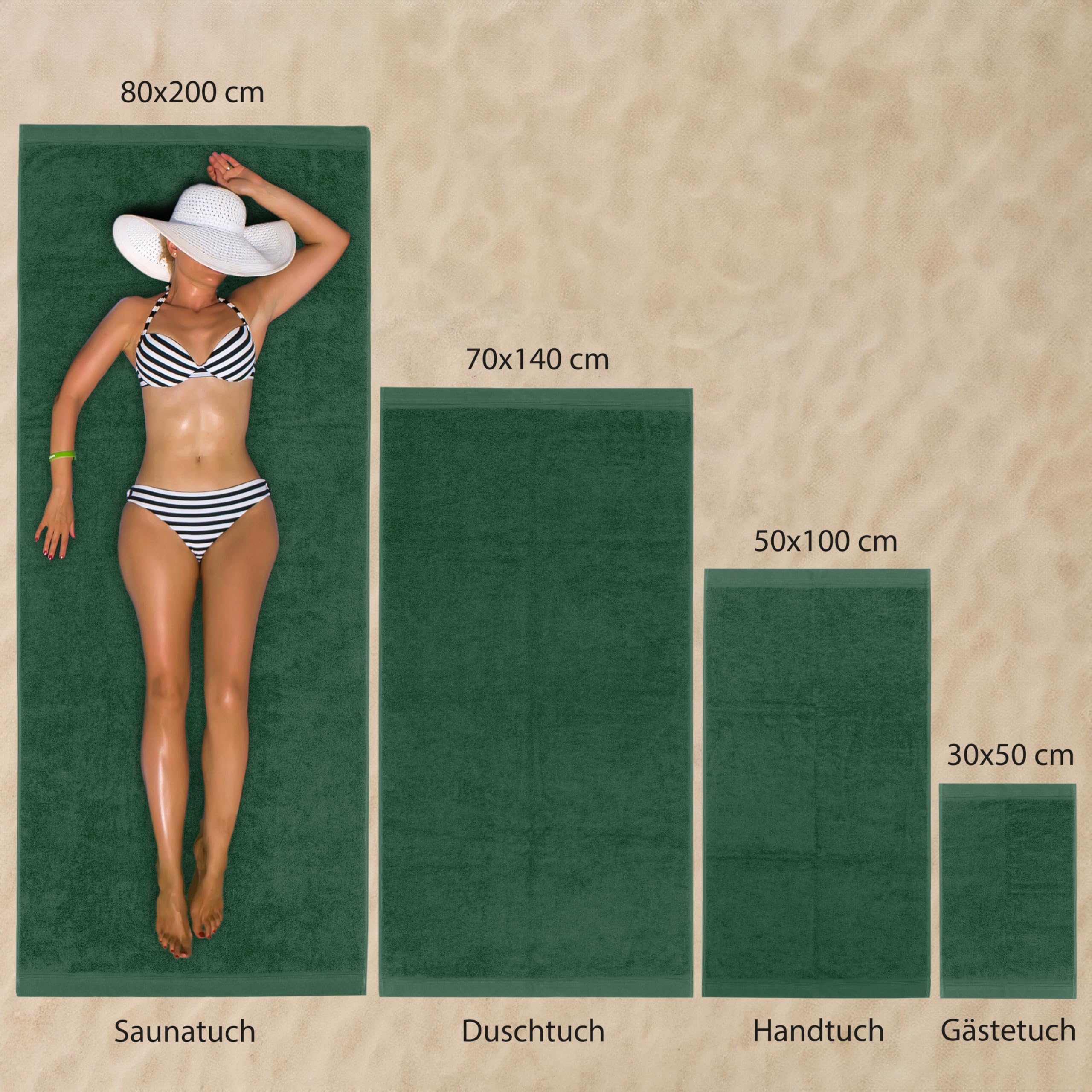 Hausfelder Duschhandtücher 4er Set 70x140cm, Dunkelgrün