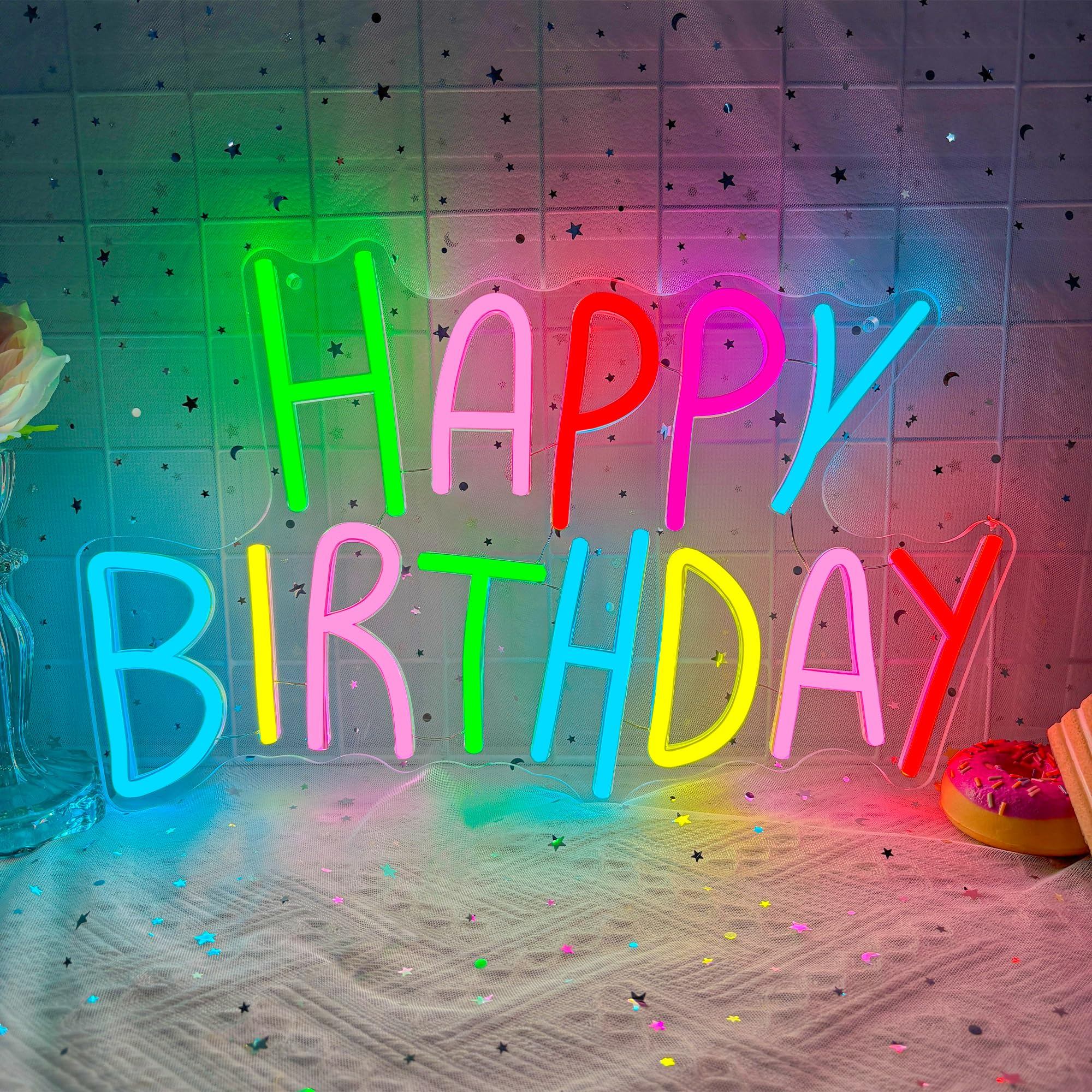 Happy Birthday Neon Sign Dimmable Colorful LED Neon Light for Wall Decor