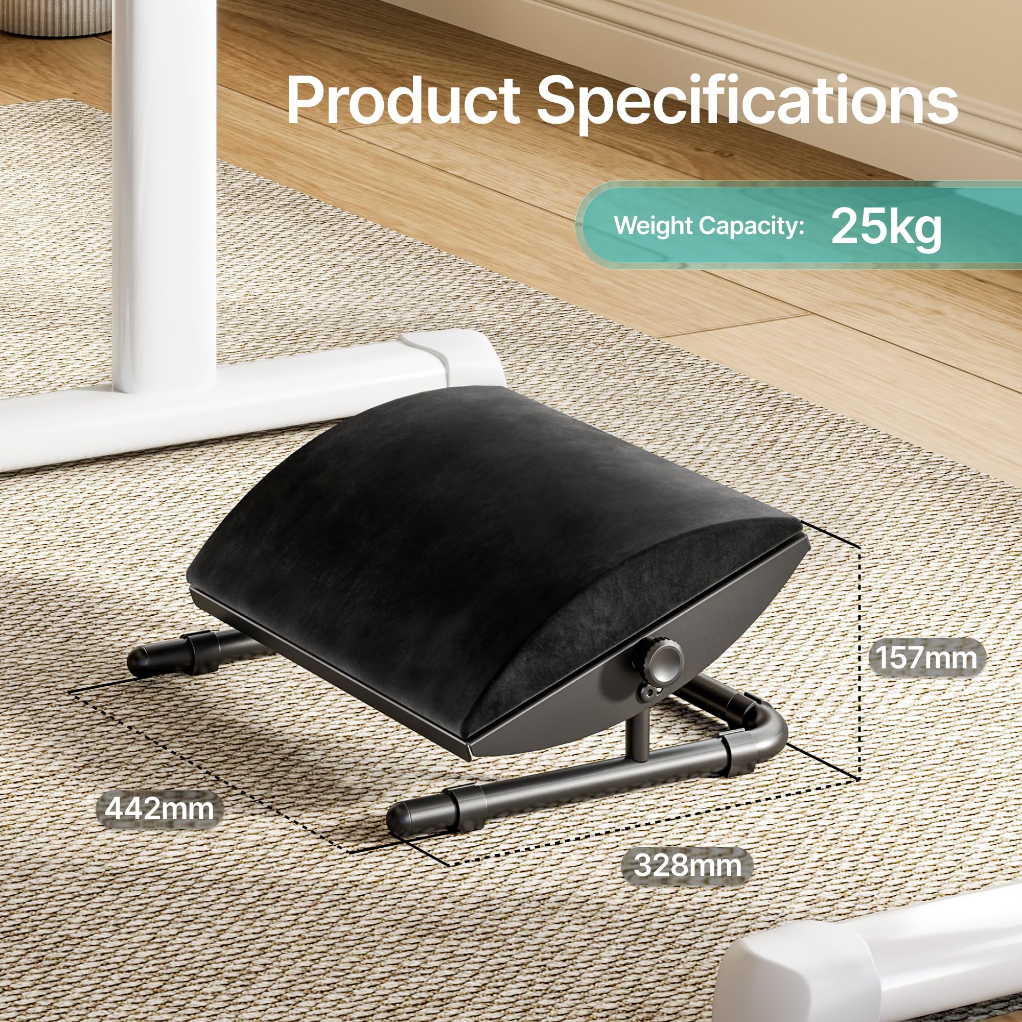 PEGZONE Ergonomischer Fußständer unter Schreibtisch, verstellbarer Fußständer mit abnehmbarem Memory Foam und rutschfestem Stahlbasis, waschbares Gehäuse, für Heimarbeit und Studium, Schwarz