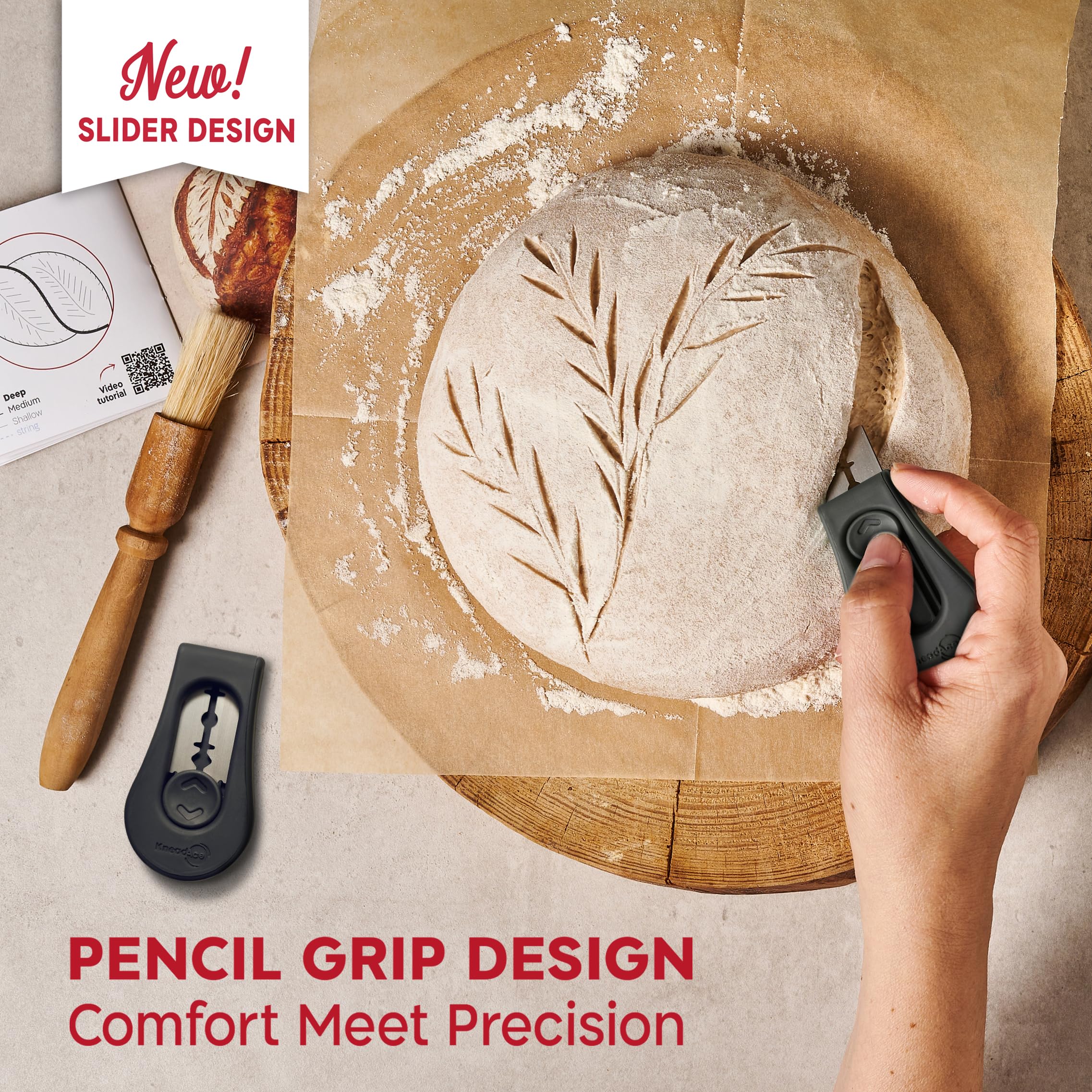 KneadAce Kit de démarrage au levain – Bocal de démarrage de 680,4 g, 2 paniers en corde de coton, lame à pain magnétique pour marquer – Cadeau pour boulangers et ensemble complet de cuisson du pain au