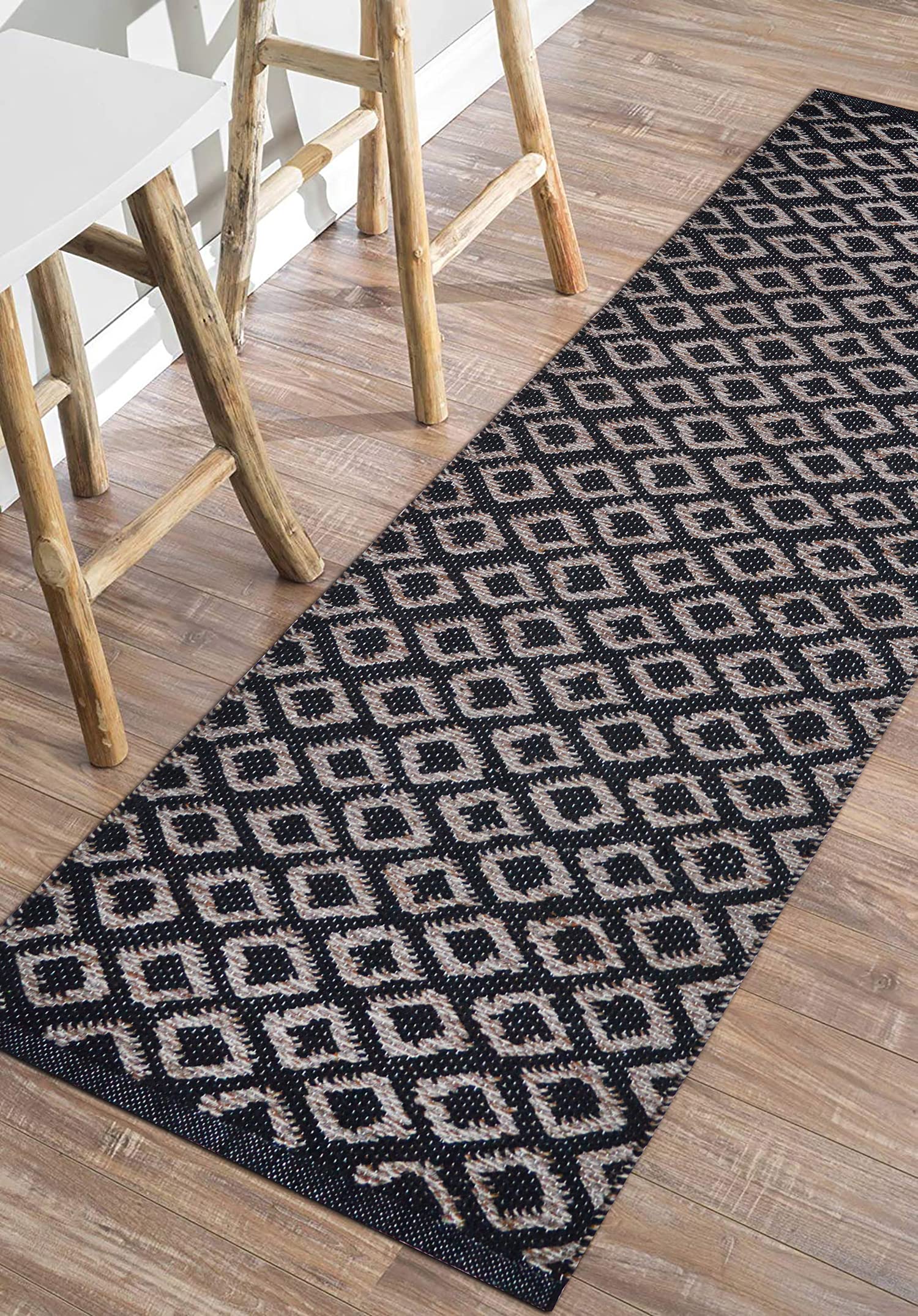 house of handmade® - Handwoven Cotton Runner for Bedroom, Living Room, Kitchen, Entrance etc. Style- Geometric, Size - 45X130 cm, Eco-Friendly (Black)-image-32