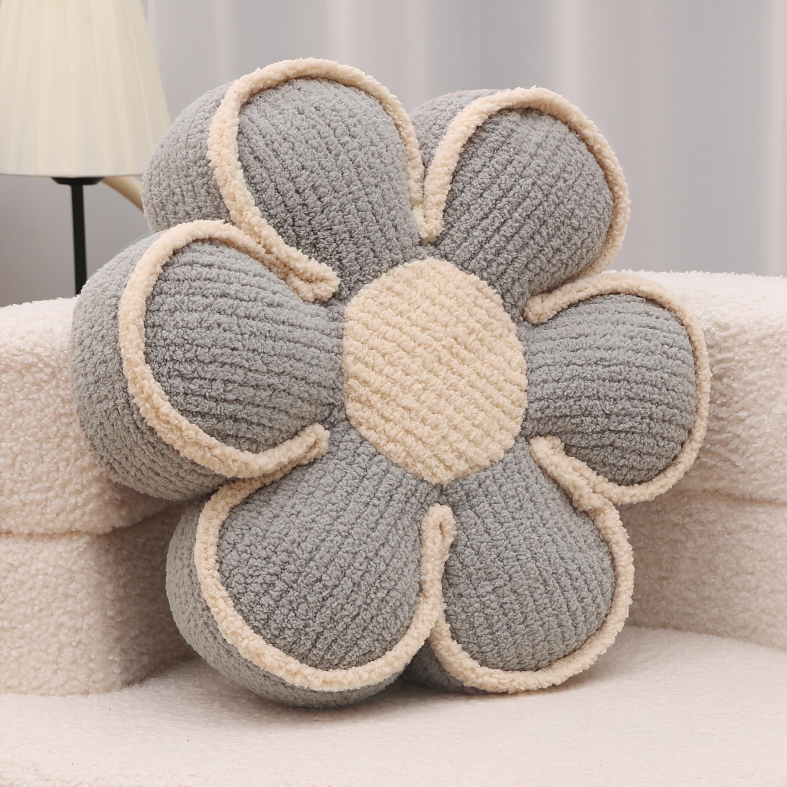 Gray Flower Pillow Decorative Cushion