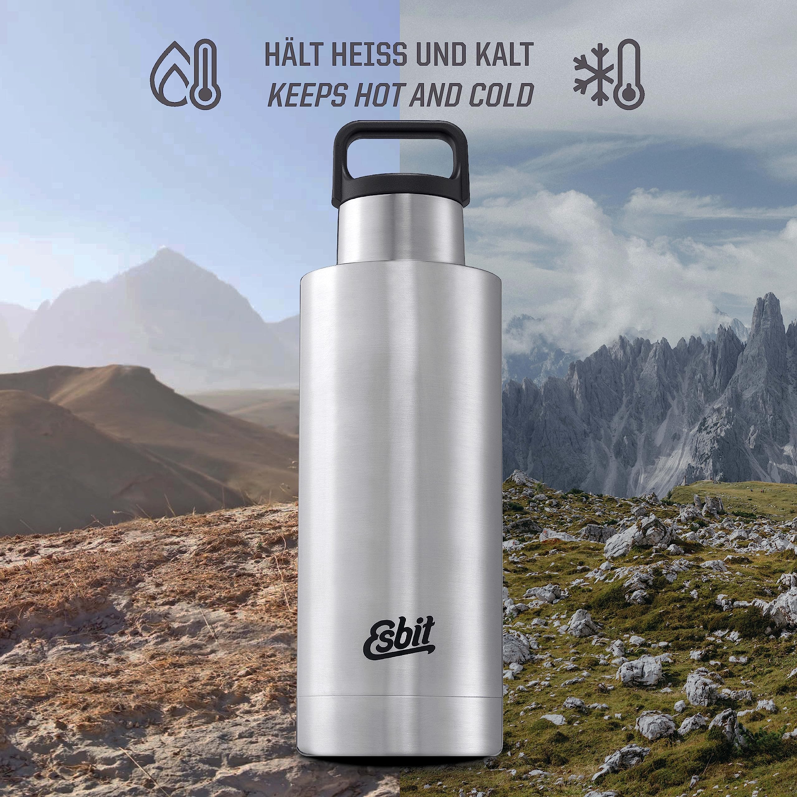 Esbit Isolierflasche Sculptor - Edelstahl Trinkflasche 1000 ml - für warme und kalte Getränke