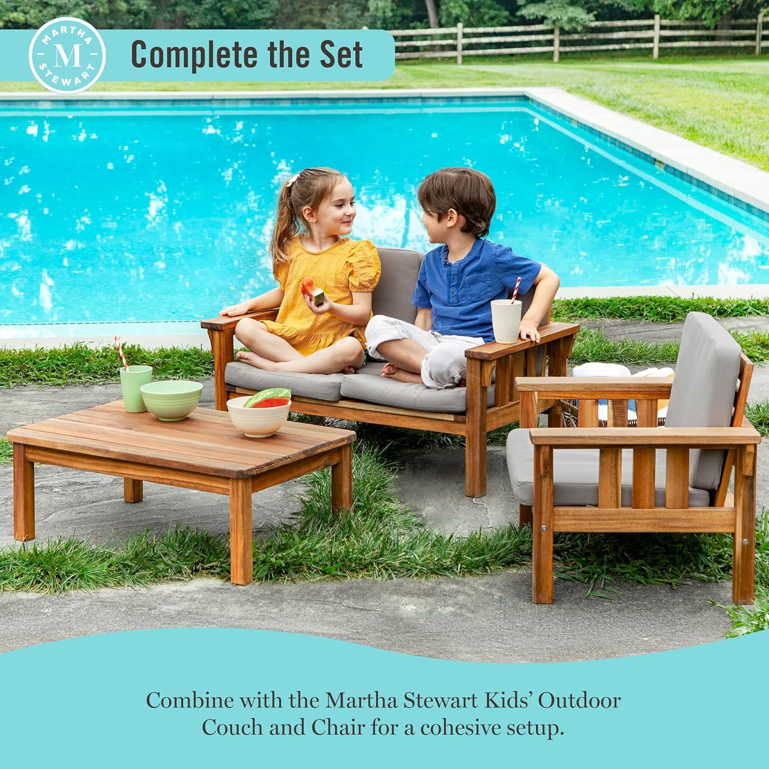Martha Stewart Kids Outdoor Low Table: Acacia Wood Activity Desk for Play & Learning, Kids Picnic Table for Garden, Backyard, Porch, Patio & Outdoor Classroom Furniture | Measures 28" x 17" x 10"