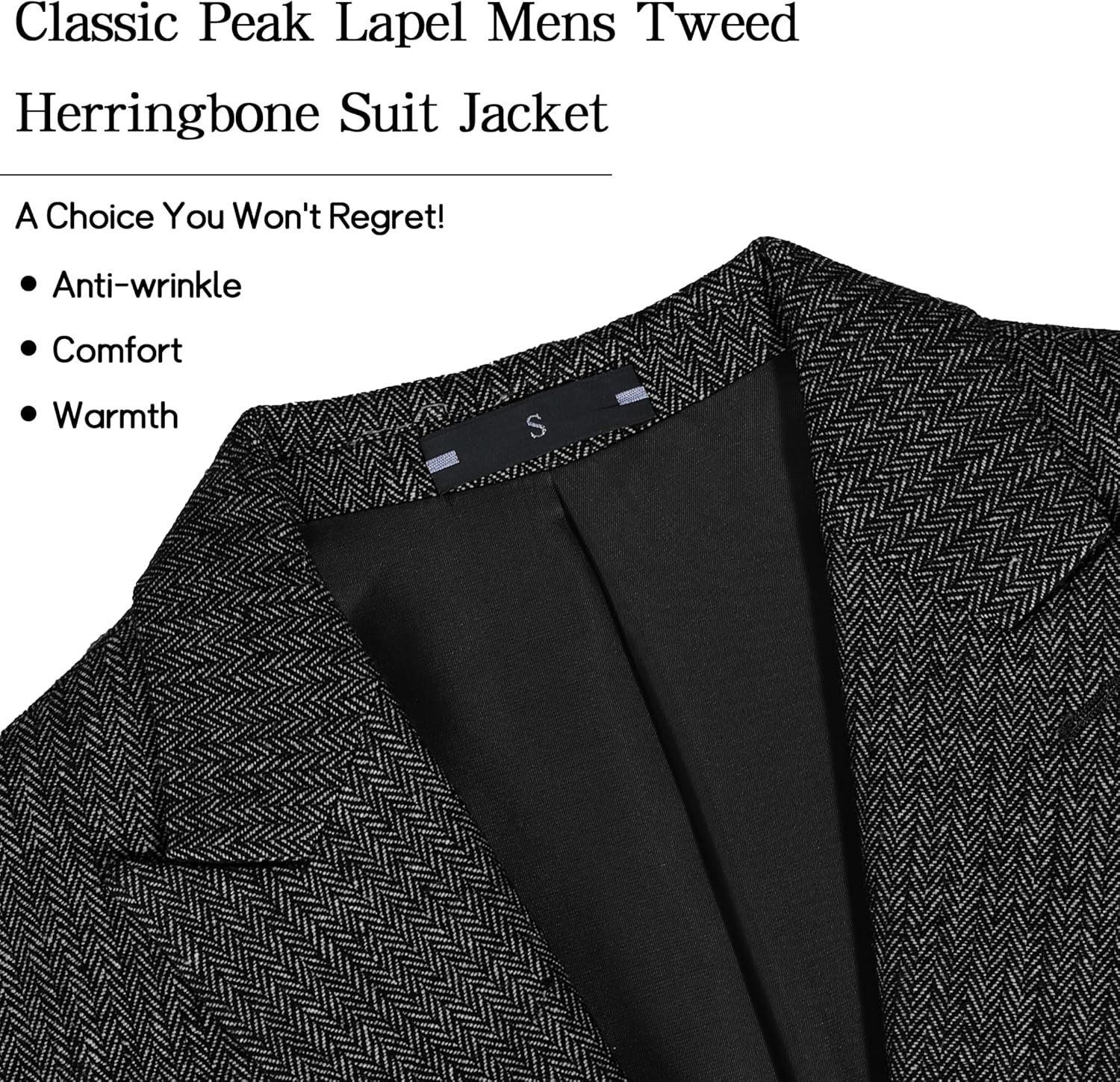 Mens Blazer Retro Herringbone Tweed Suit Jacket Men Wool Blend 2 Button Peak Lapel Men Sport Coats for Wedding Prom - Image 3
