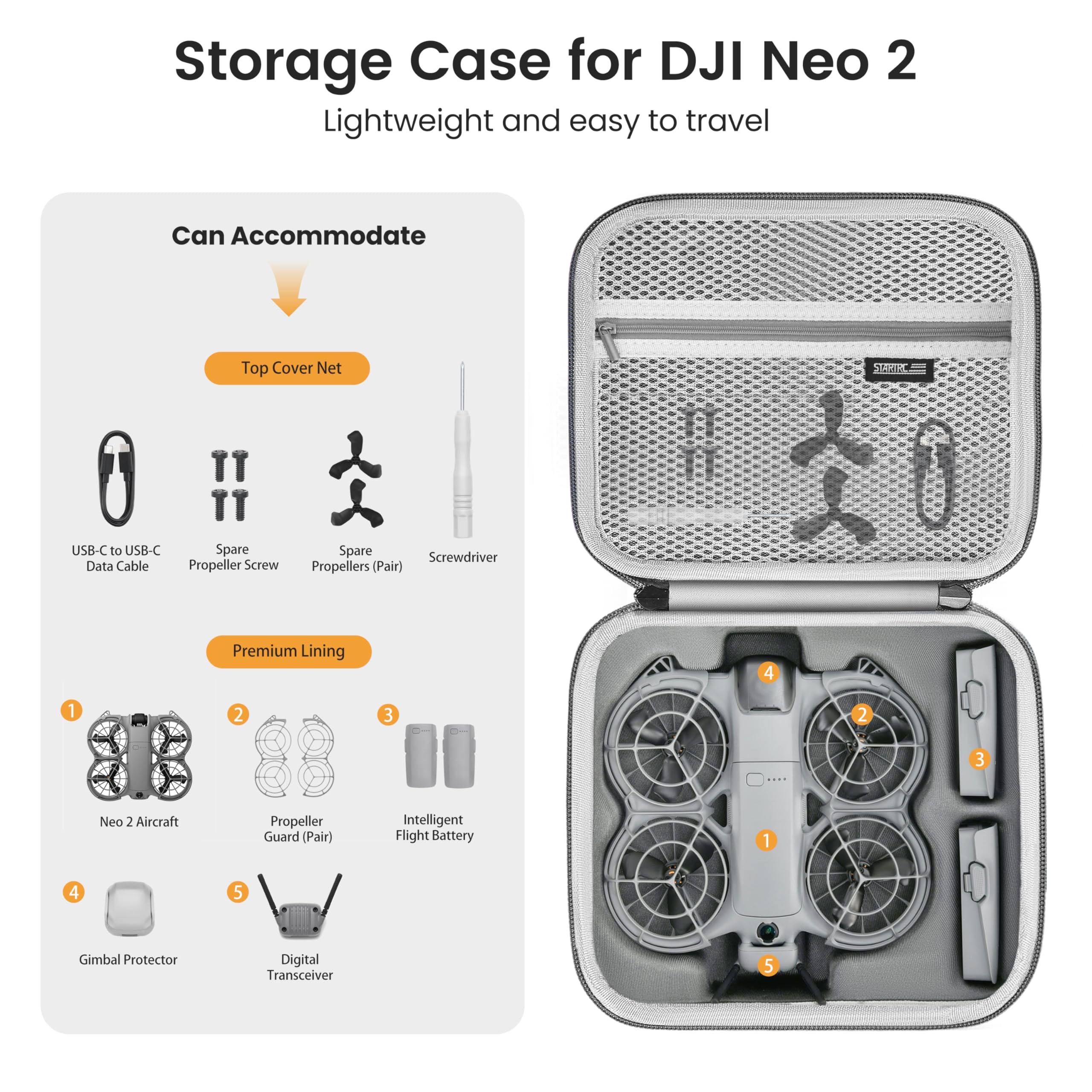 STARTRC Neo 2 Tasche, tragbare PU-Umhängetasche/Handtasche für DJI Neo 2 Drohne und Akku-Zubehör