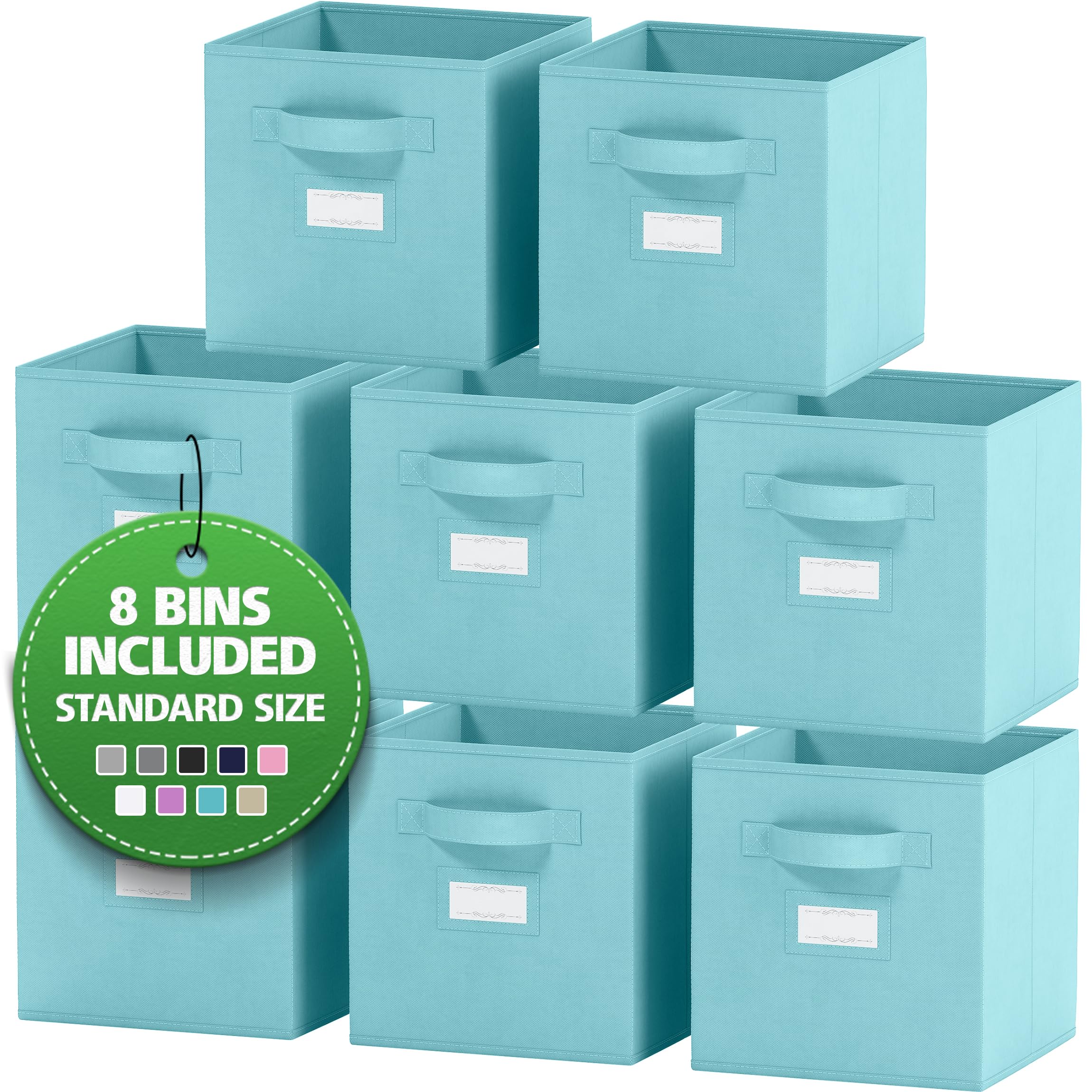 Royexe Scatole Contenitori | Set di 8 Cubi Contenitori per Armadio | 2 Maniglie E 10 Etichette | Scatole per Armadio Porta Oggetti | Cubi Portaoggetti Pieghevoli | Cubo Contenitore [Blu