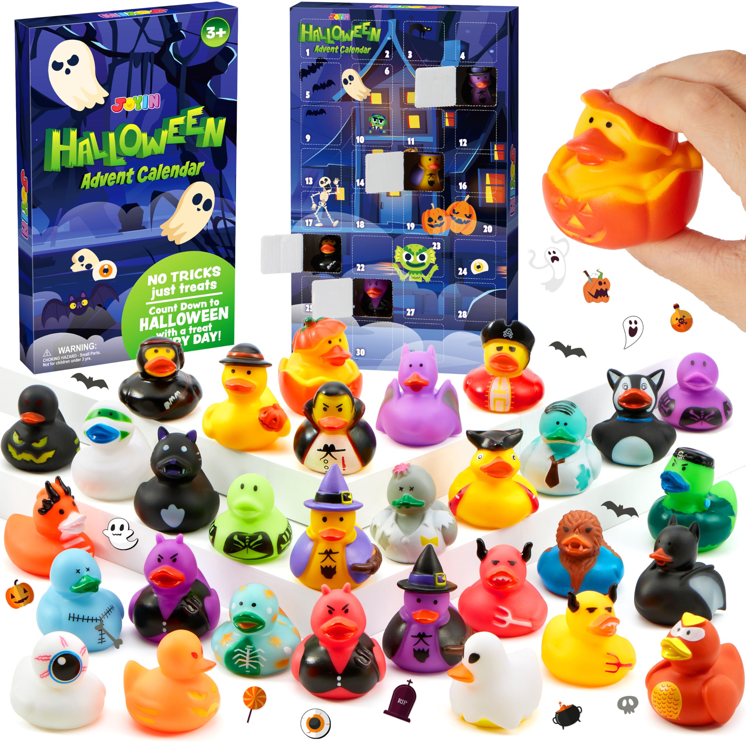 JOYIN Calendario de Adviento de pato de goma de Halloween 2025 con juguete sorpresa, calendarios de cuenta regresiva de Halloween con 31 patos de goma para niños, adolescentes, suministros de regalo