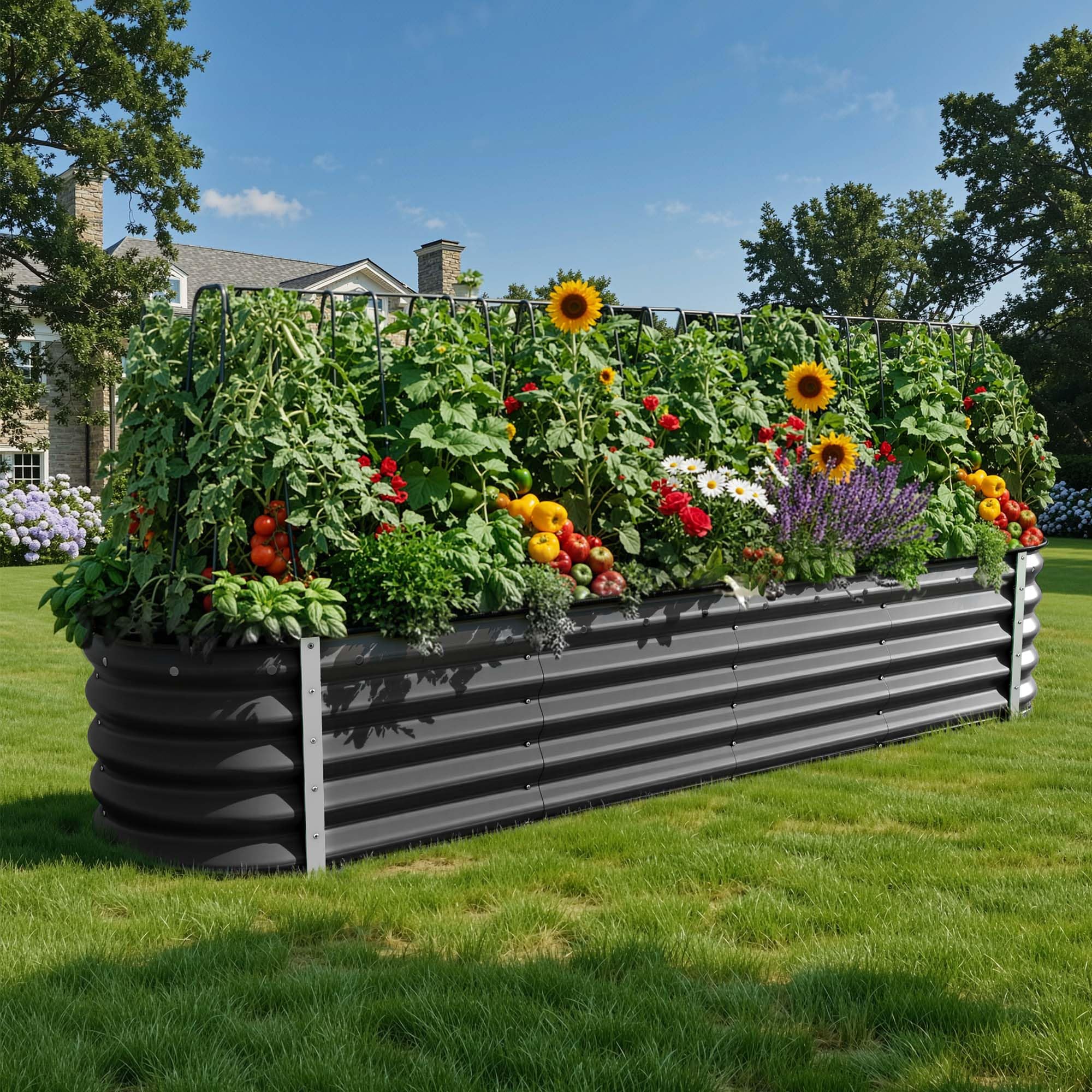 DWVO Jardinera de metal para exteriores, 240 x 61 x 43 cm, kit de bancal alto de zinc, aluminio y magnesio, acero inoxidable, bancal elevado para jardín, con goma de seguridad para verduras, flores y