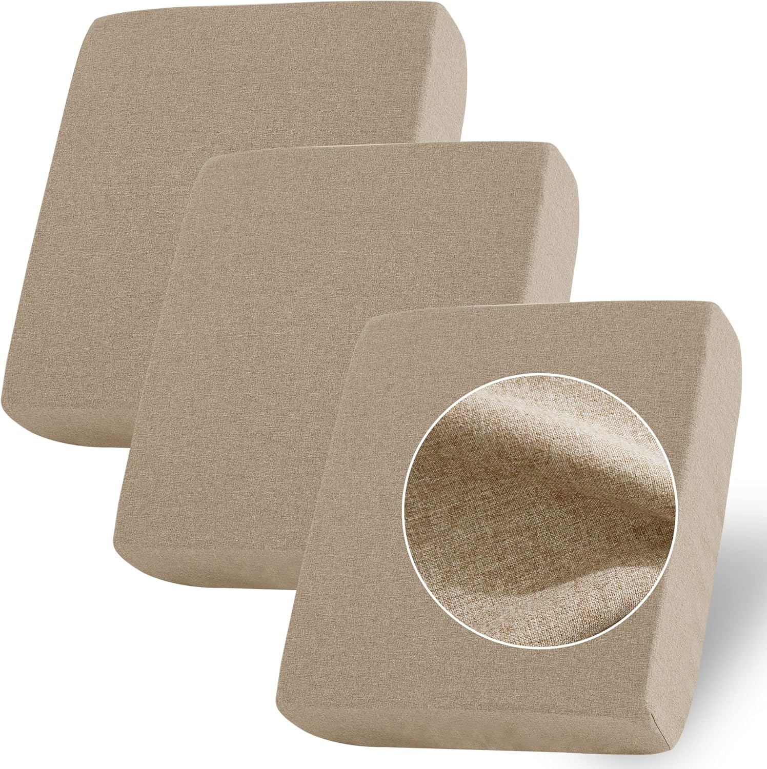 StangH Linen Couch Cushion Cover - Soft Flexibility Anti-Skid Individual Cushion Slipcover, All Seasons Suitable Pets Friendly Porch Canopy Settee Seat Dinette Seats Loveseat Cover, Camel 3 Pieces 3 Cushion L Sofa Camel