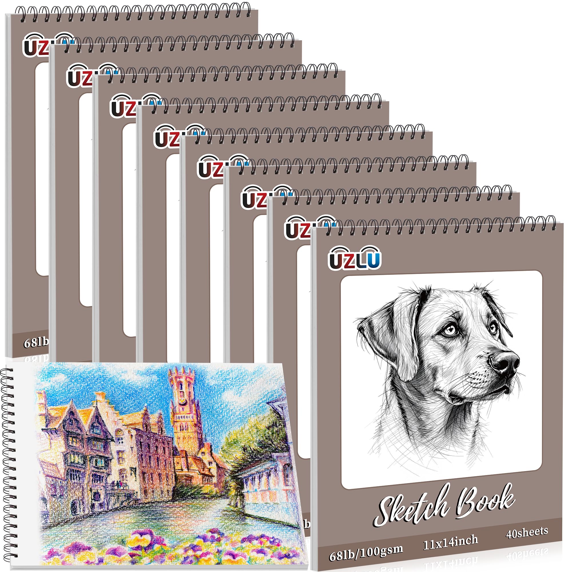 8 Pcs Sketch Books Bulk 11 x 14 In 320 Sheets Top Spiral Bound Sketch Pad Drawing Paper 40 Sheets Each Acid Free Mixed Media Sketchbook 68lb/100gsm Art Supplies for Beginner Artist