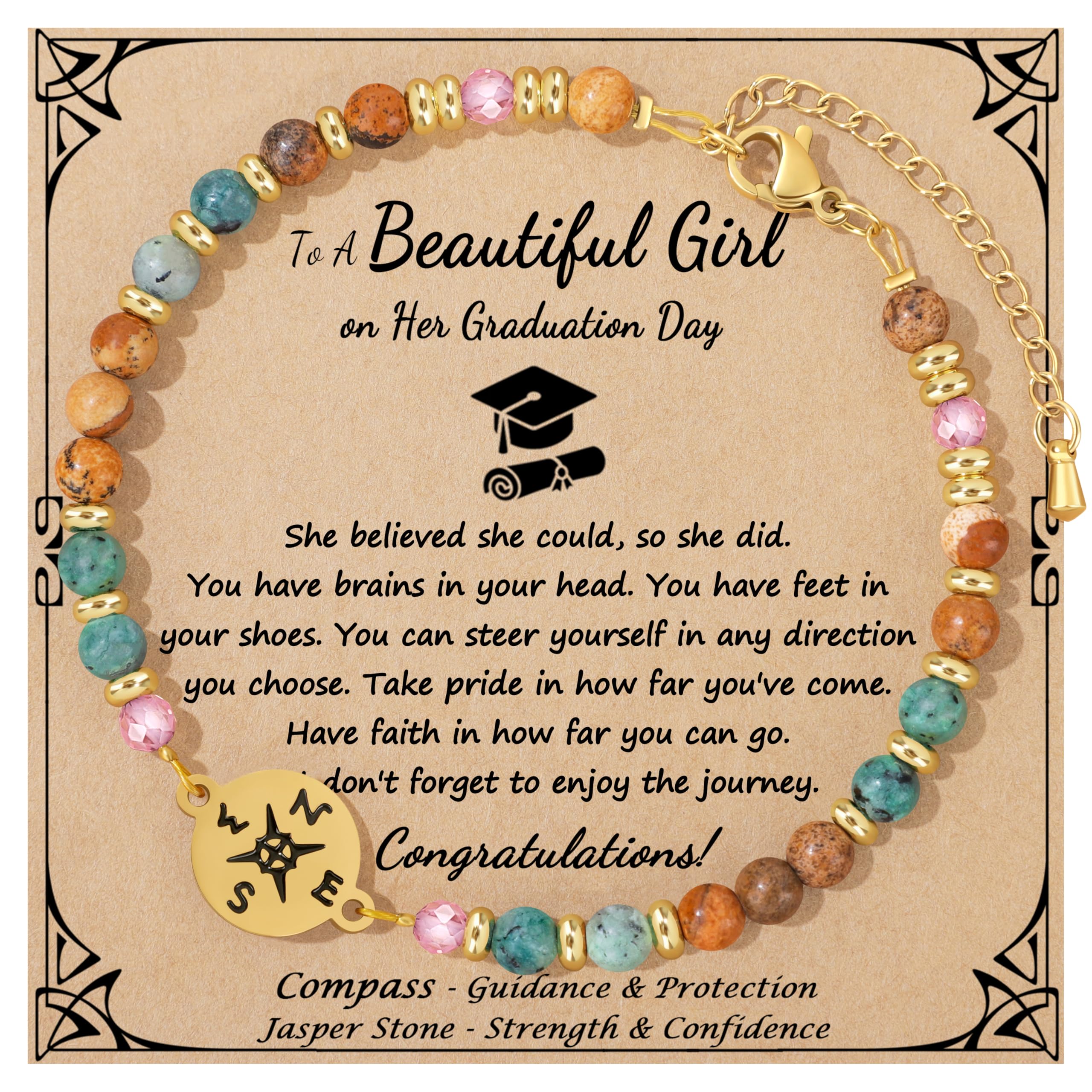 Joycuff Graduation Gifts for Her Him Class of 2026 Graduation Bracelets Inspirational Graduation Compass Bracelet for Women College Graduation Gift for Him Her