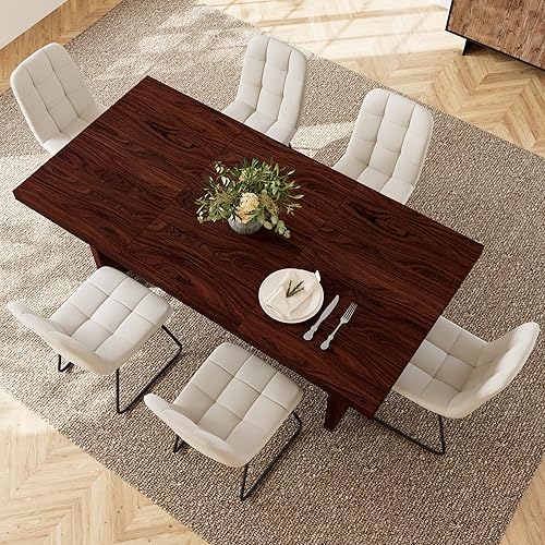 Miniatura 7 de Juego de mesa de comedor de 7 piezas para 6-8 personas, mesa de cocina MDF de 70.8 pulgadas con 6 sillas tapizadas, ahorro de espacio para comedor,