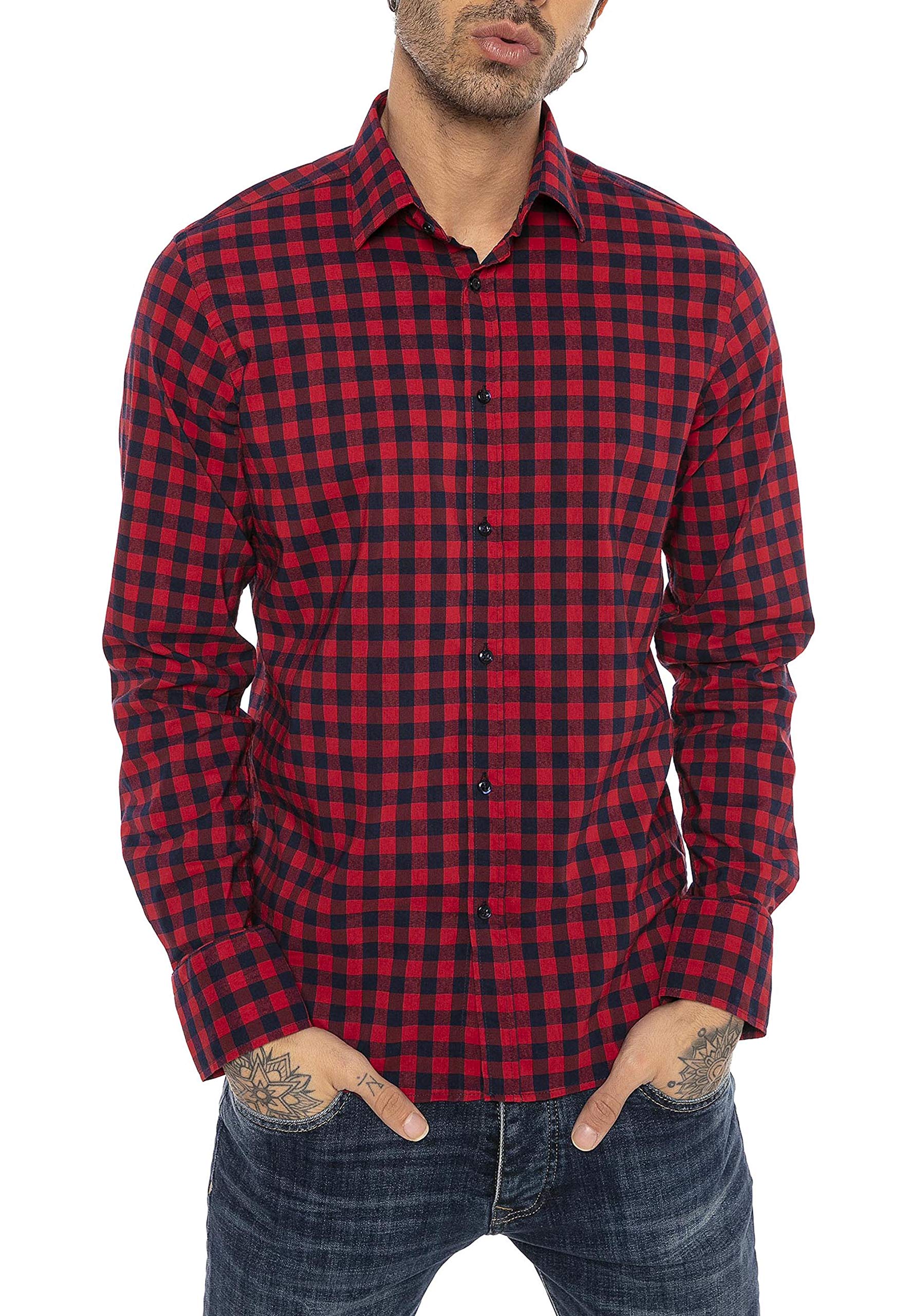 RED BRIDGE Camisa clásica a Cuadros Manga Larga de algodón para Hombre