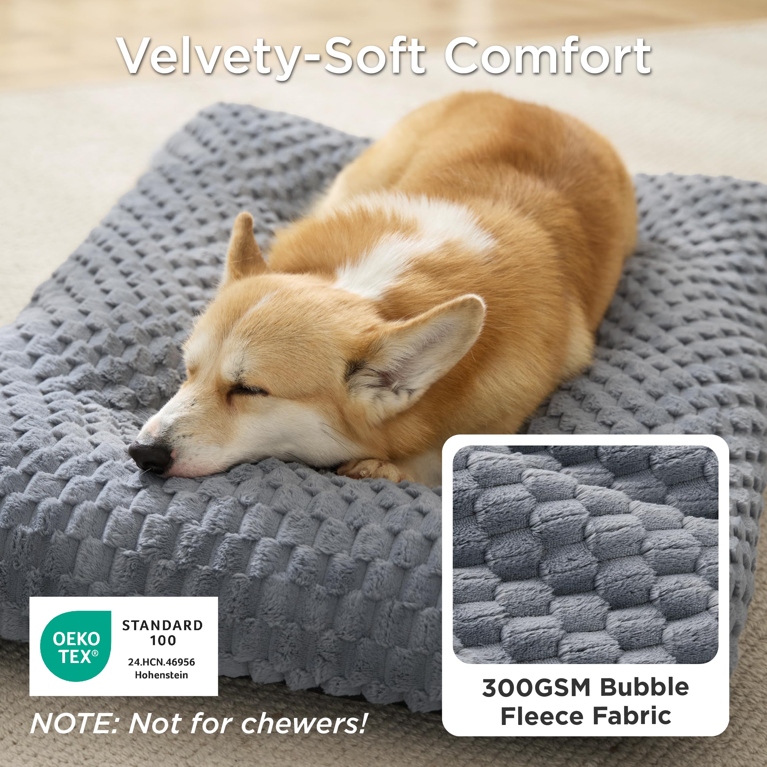 BEDSURE Cama para perros grandes lavable – cojín de felpa para perros con apoyo suave, alfombrilla para perros con suelo antideslizante, cojín para perros grandes, gris, 104 x 69 x 9 cm