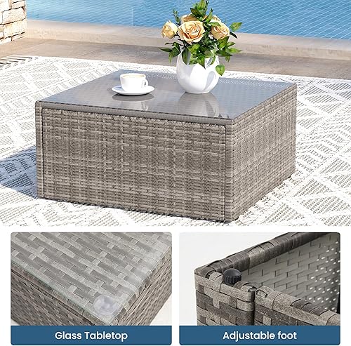 Miniatura 5 de Juego de muebles de patio al aire libre de 8 piezas con mesa para fogata de 43 pulgadas, sofás seccionales de mimbre para patio al aire libre con