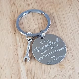 Fathers Day Gift - If my Grandad can't fix it we're screwed! - Engraved Charm Keyring - Dad, Daddy, Grandad, Uncle, Mummy - Personalised gift, add any text, Free Gift Bag and UK P&P