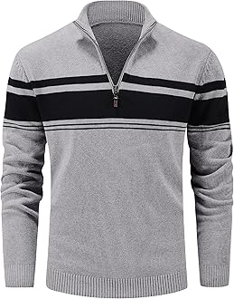 Men's Sweaters 1/4 Zip Cotton Sweater Pullover Polo Sweaters Striped Fall Winter Warm Sweatshirts