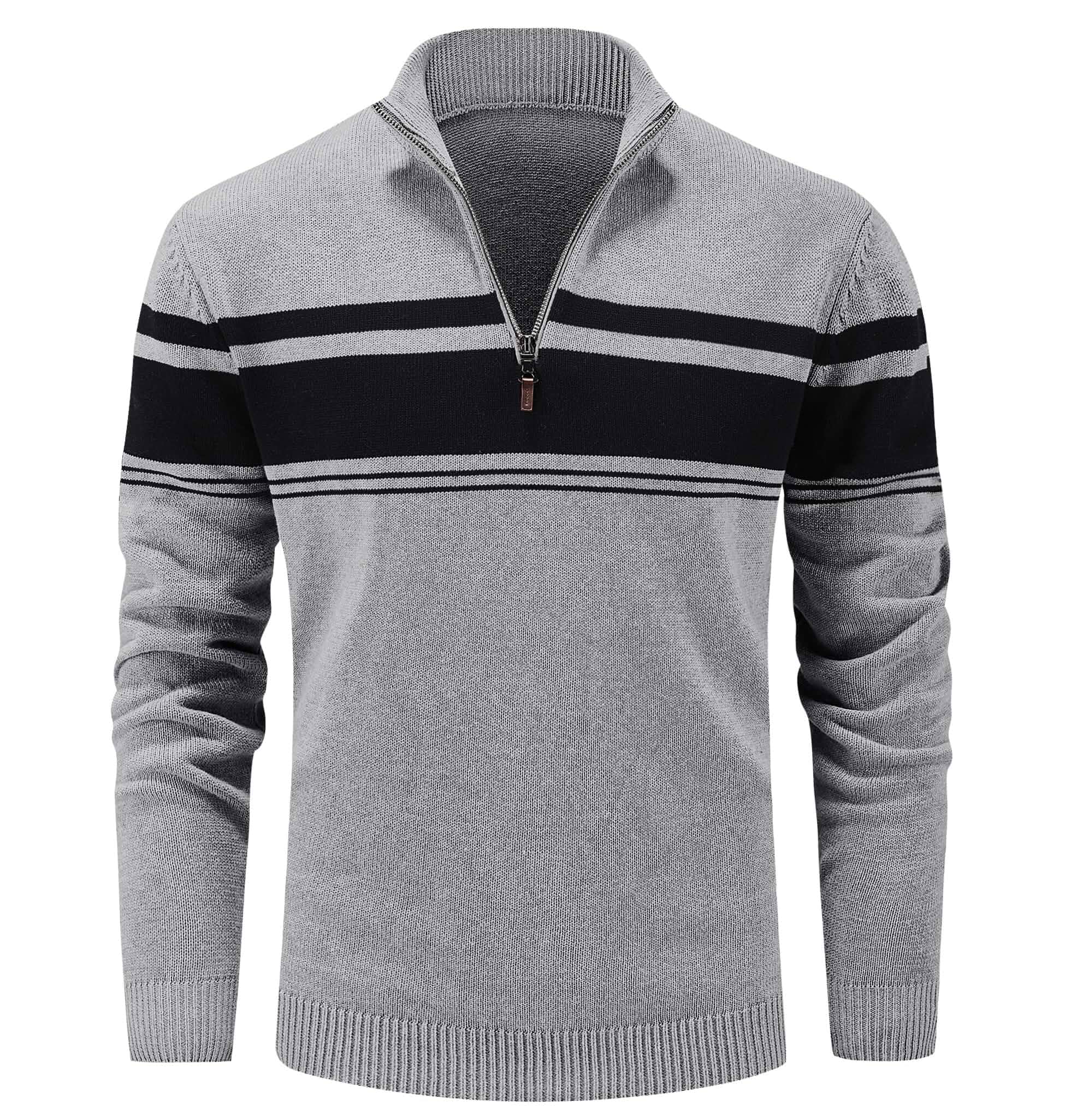 MAGCOMSEN Men's Sweaters Quarter Zip Winter Cotton Casual Pullover Sweater Quarter Zip, Warm, Striped Design, Long Sleeve, Mock Neck, Dressy, Business Casual, Polo Style, Fall Winter Clothes