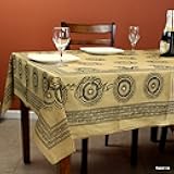 India Arts Cotton Floral Geometric Circle Print Tablecloth Rectangular 60 x 90 inches Off-White/Ivory