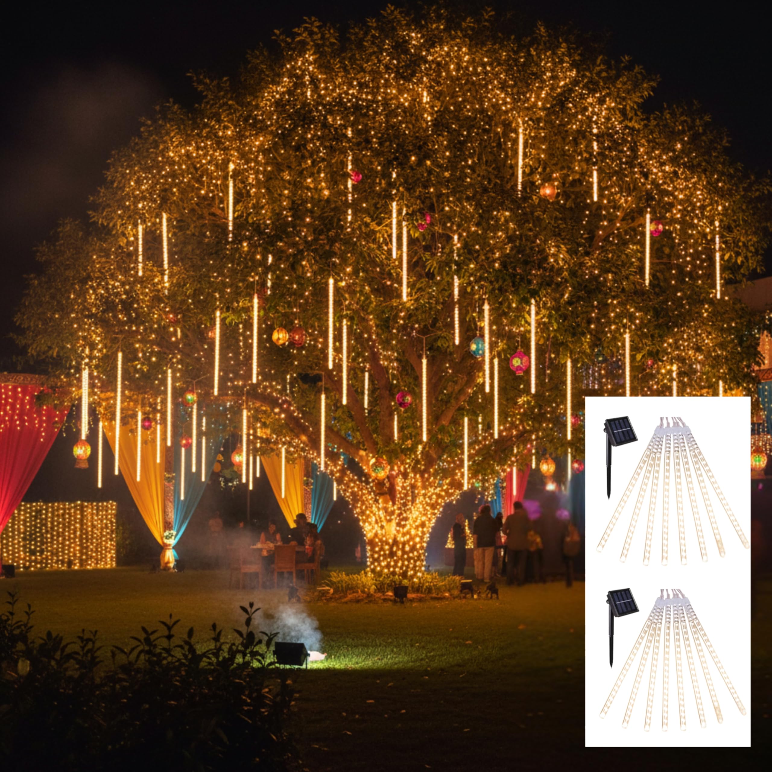 Homehop Solar Light Outdoor Home Decorative Meteor String Outdoor Waterproof LED Lamp for Garden, Trees, Wall, Lawn and Terrace (8 Stick, Warm Color, Pack of 2)