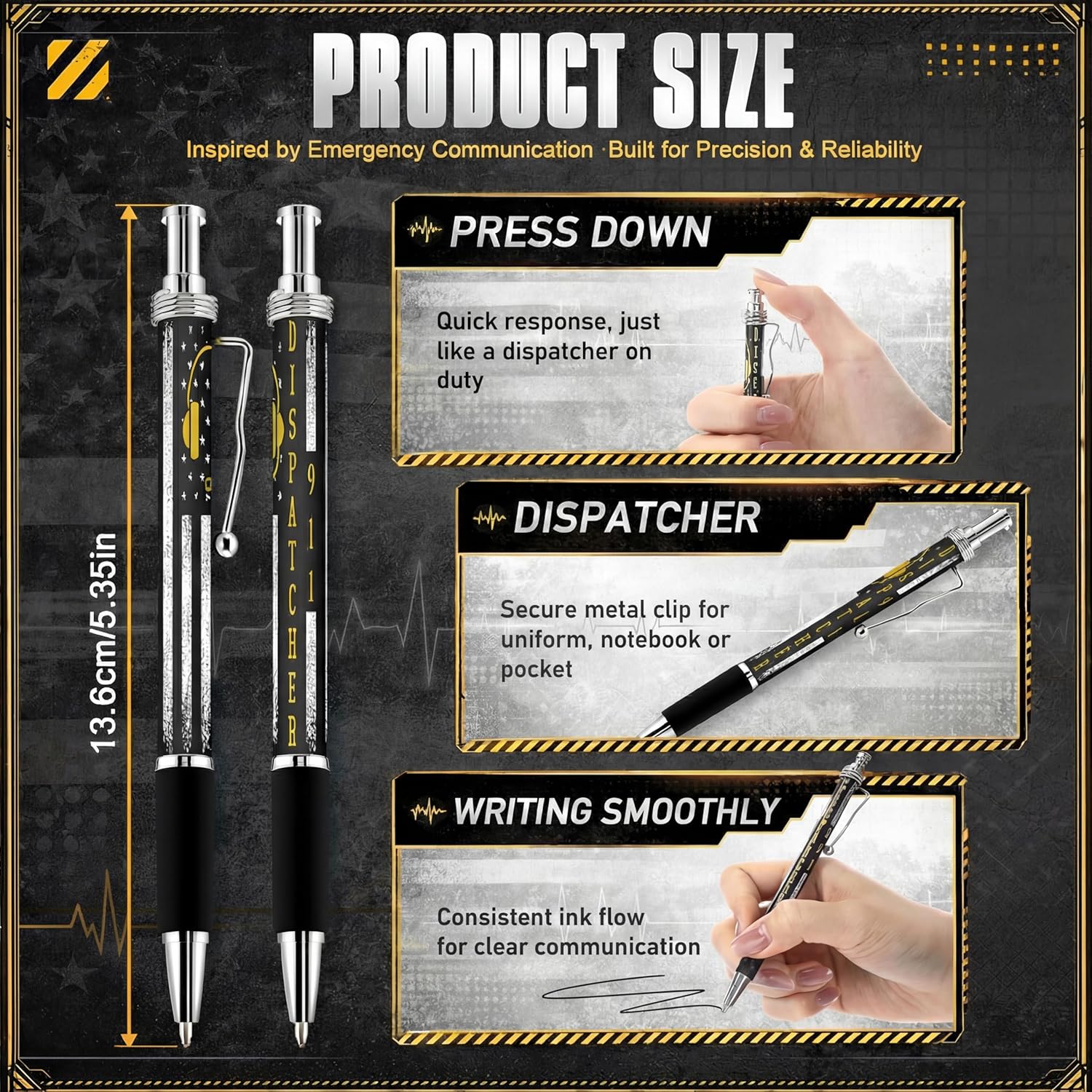 Sayglossy 100 Pcs Telecommunicator Week Gifts 911 Dispatcher Accessories Ballpoint Pens Yellow Headset Retractable Pens Telecommunicator Week Decorations for Coworker Employee Staff Team