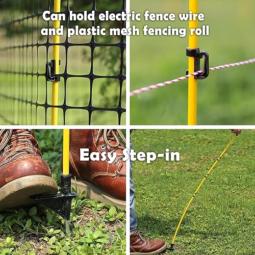 Miniatura 4 de FENSMILE Postes de valla eléctrica de 46 pulgadas con clips ajustables, 20 postes de fibra de vidrio con picos de metal, poste de valla para patio,