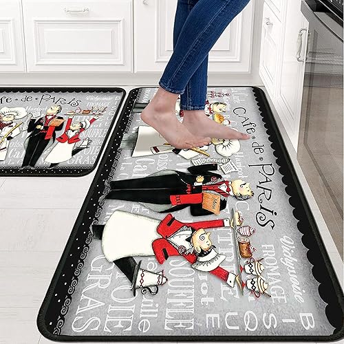 Miniatura 9 de Alfombras de cocina de café para piso, 2 piezas, tapete antifatiga para cocina, tapetes de cocina para delante del fregadero y cocina mate para