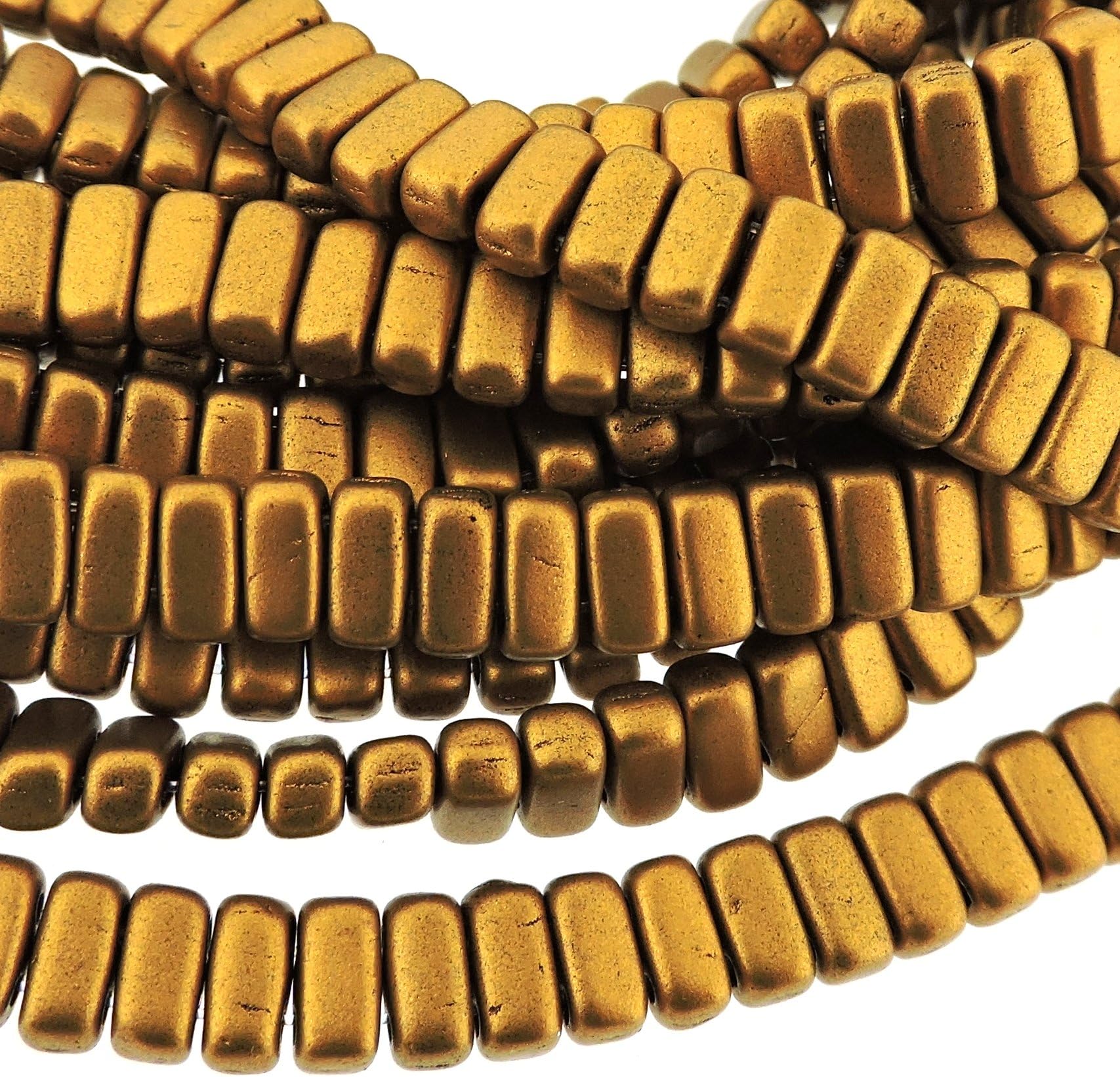 Czechmate 2mm X 6mm Brick Glass Czech Two Hole Bead - Matte Metallic Goldenrod (50 beads)