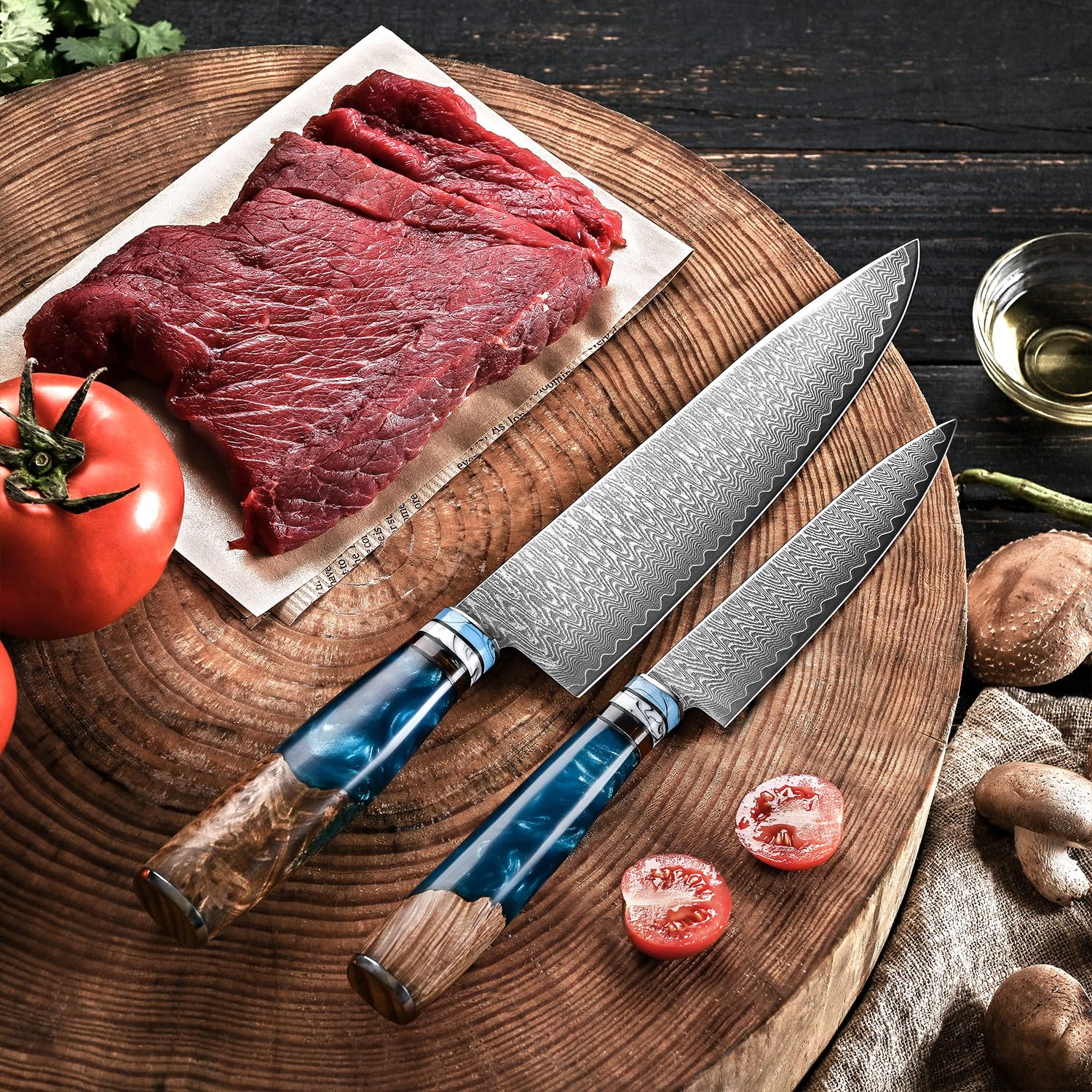 2 Pezzi Set Coltelli da Cucina Professionali Coltello Giapponese Damasco 67 Strati, Coltello Da Cucina Giapponese Professionale Coltello da Chef Coltelli Carne Per Chef E Appassionati