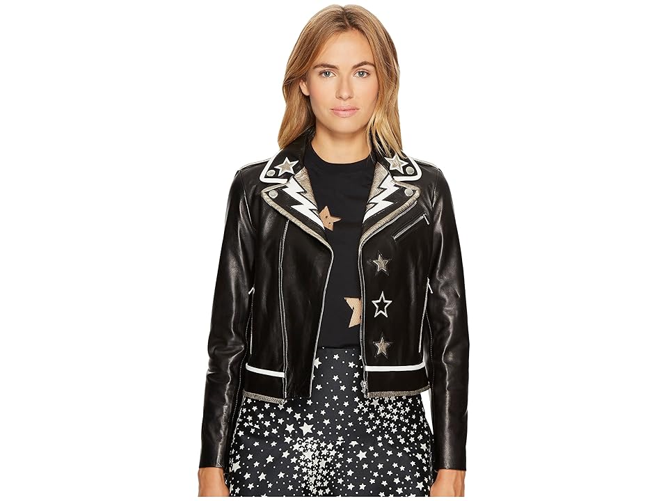 

RED VALENTINO Leather Intarsia Coat (Black) Women's Coat