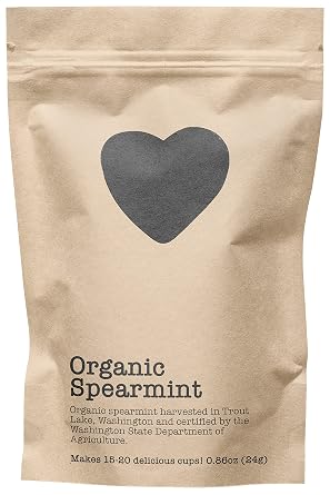 Organic Spearmint, 15-20 Servings, Eco-Conscious Zip Pouch, Caffeine Free, Pure Loose Leaf Tea Grown in America, 0.86 Ounce Small