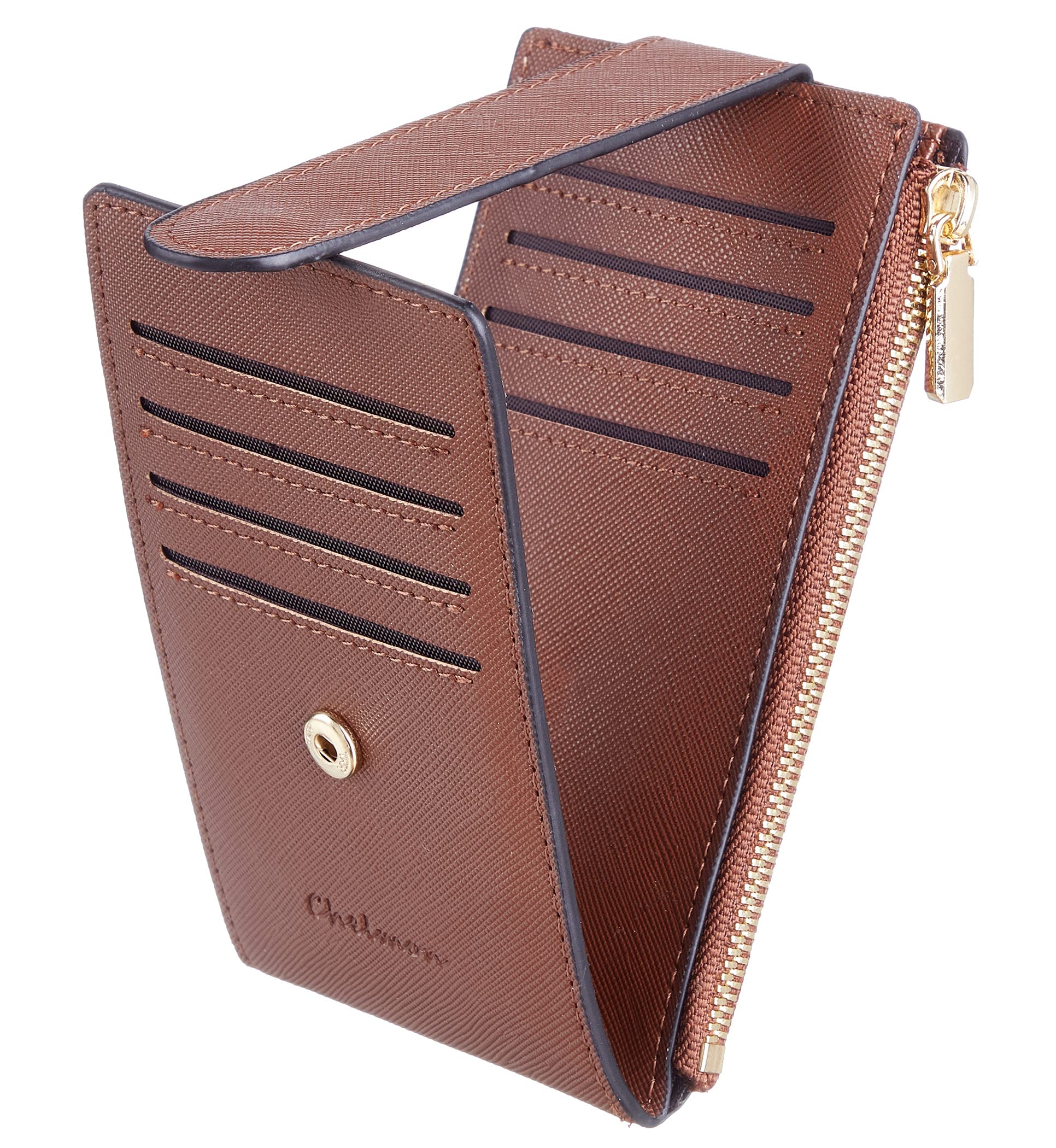 Chelmon Womens Wallet Slim RFID Blocking Bifold Multi Card Case Wallet with Zipper Pocket (Deep Brown)