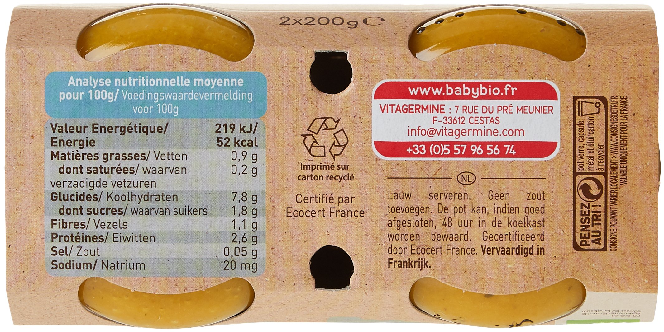 Babybio - Petits Pots Carotte Potimarron Truite de Bretagne 2x200 g - 8+ Mois - BIO - Lot de 6