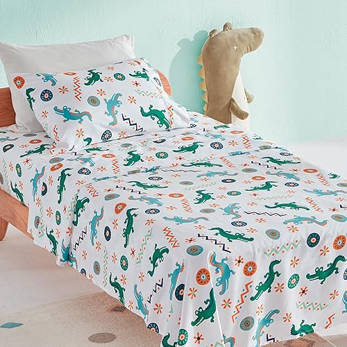 SLEEP ZONE Juego de sábanas para niños de 4 piezas con estampado de tamaño Queen, súper suave y lindo juego de sábanas para niños con sábana
