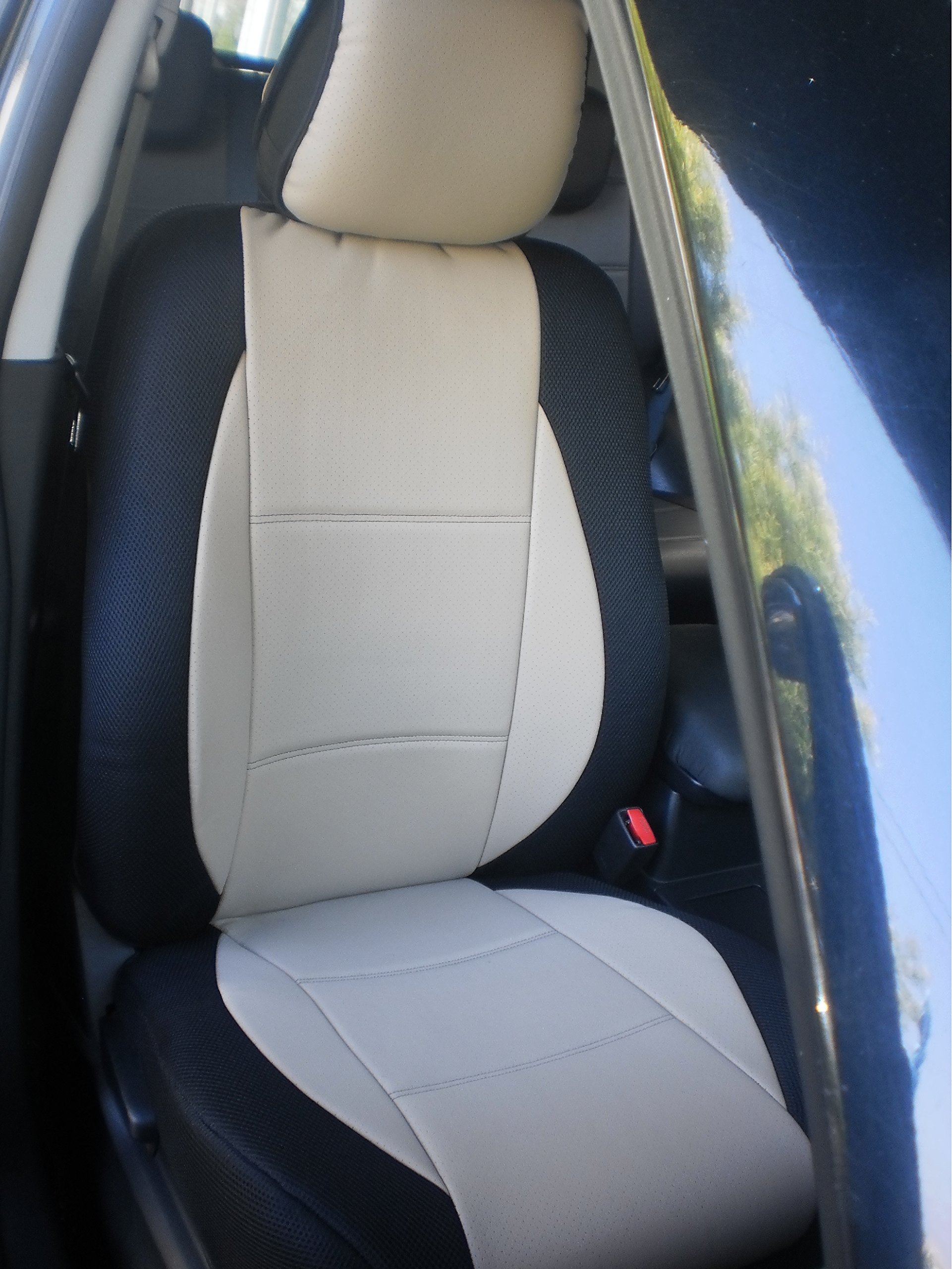 Fodere Coprisedili Auto Per Peugeot 207cc Cabrio | Pelle Sintetica E Tessuto | Colore Carta Da Zucchero/Nero | Set 2 Pezzi (Conducente E Passeggero)