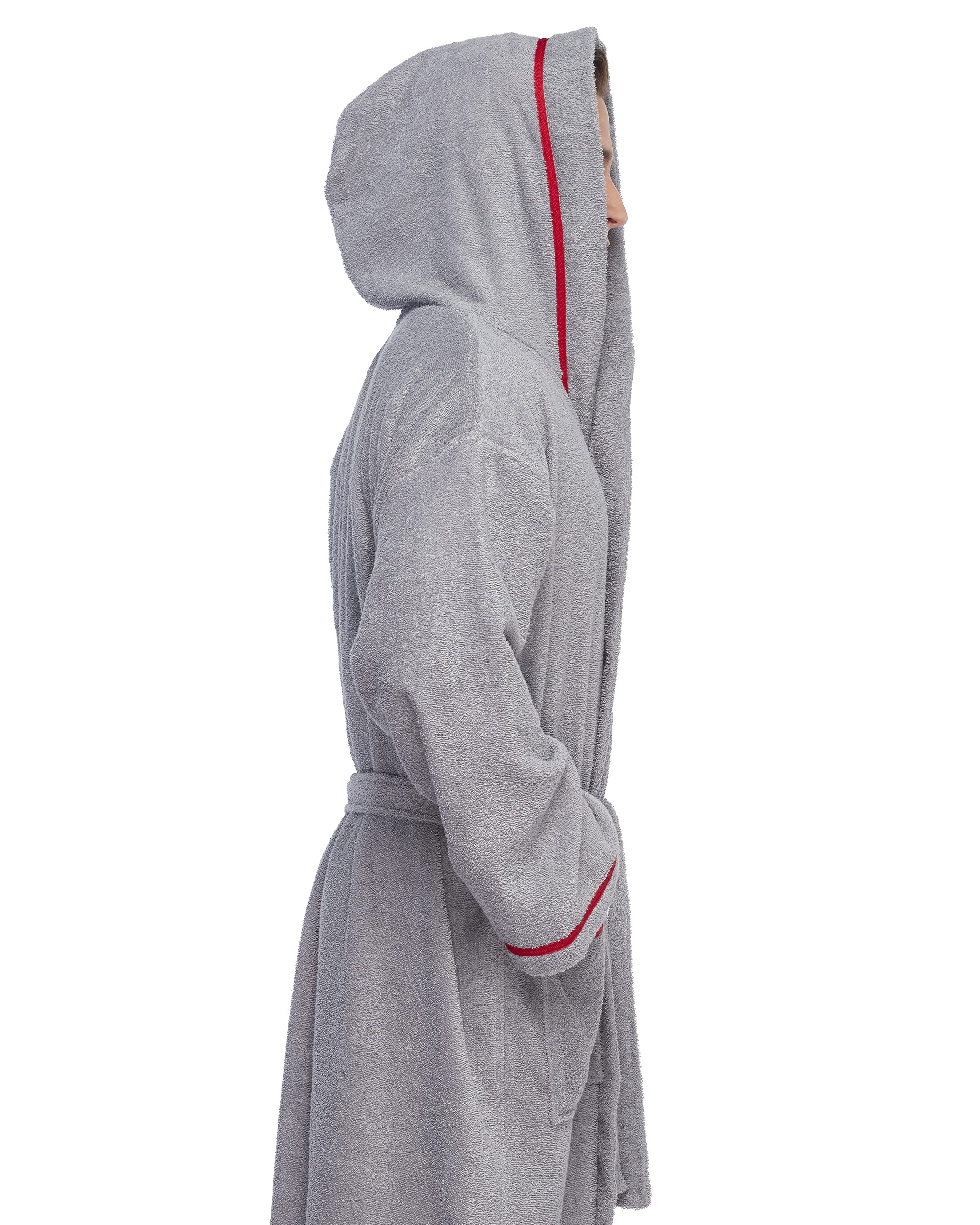 Arus Mens Long Hooded Classic Bathrobe Turkish Cotton Robe