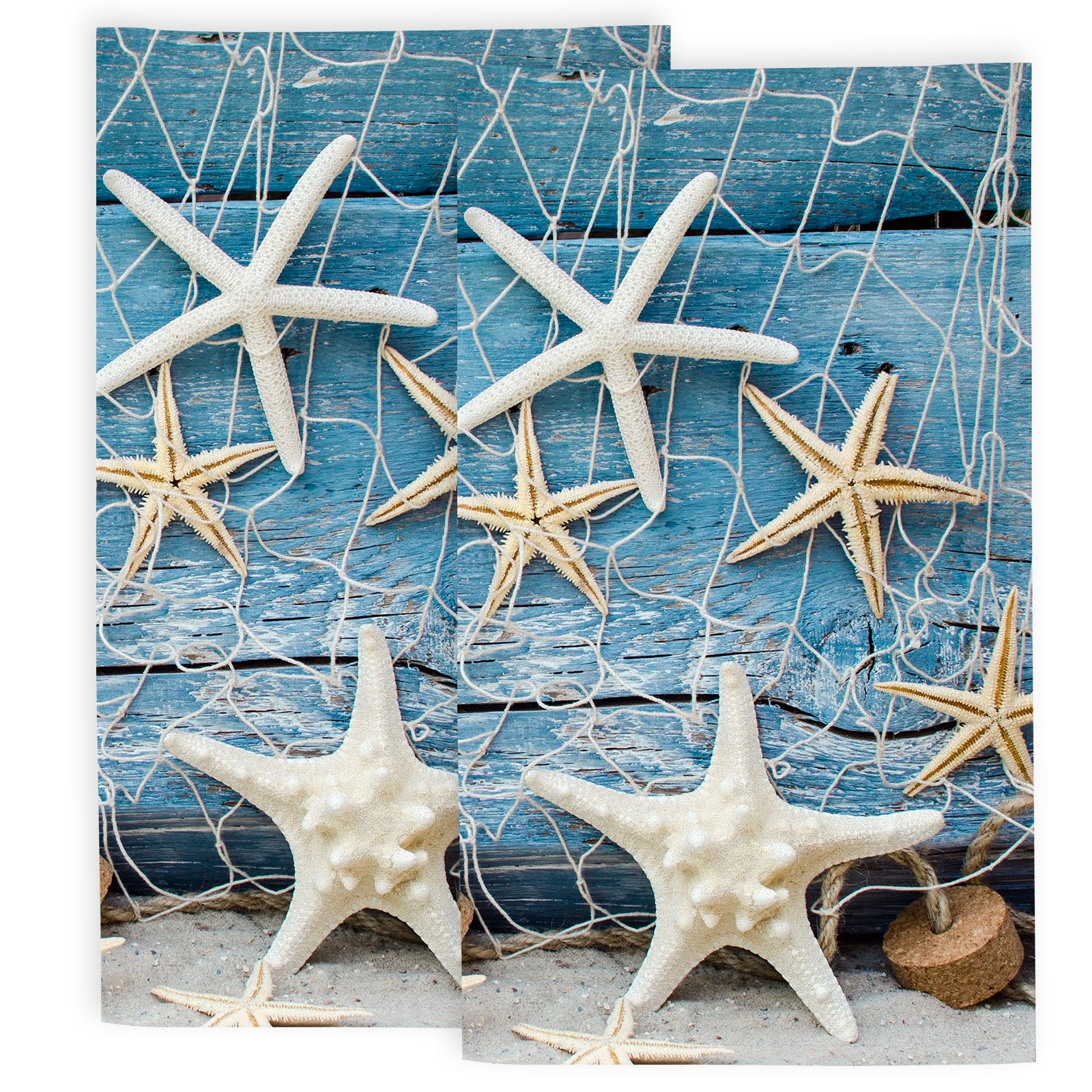 SLHFDKL Starfish Seashell Tropical Beach Bathroom Hand Towels, Ocean Marine Nautical Bath Hand Towel for Decorative Fingertip Towels Set of 2 for Home