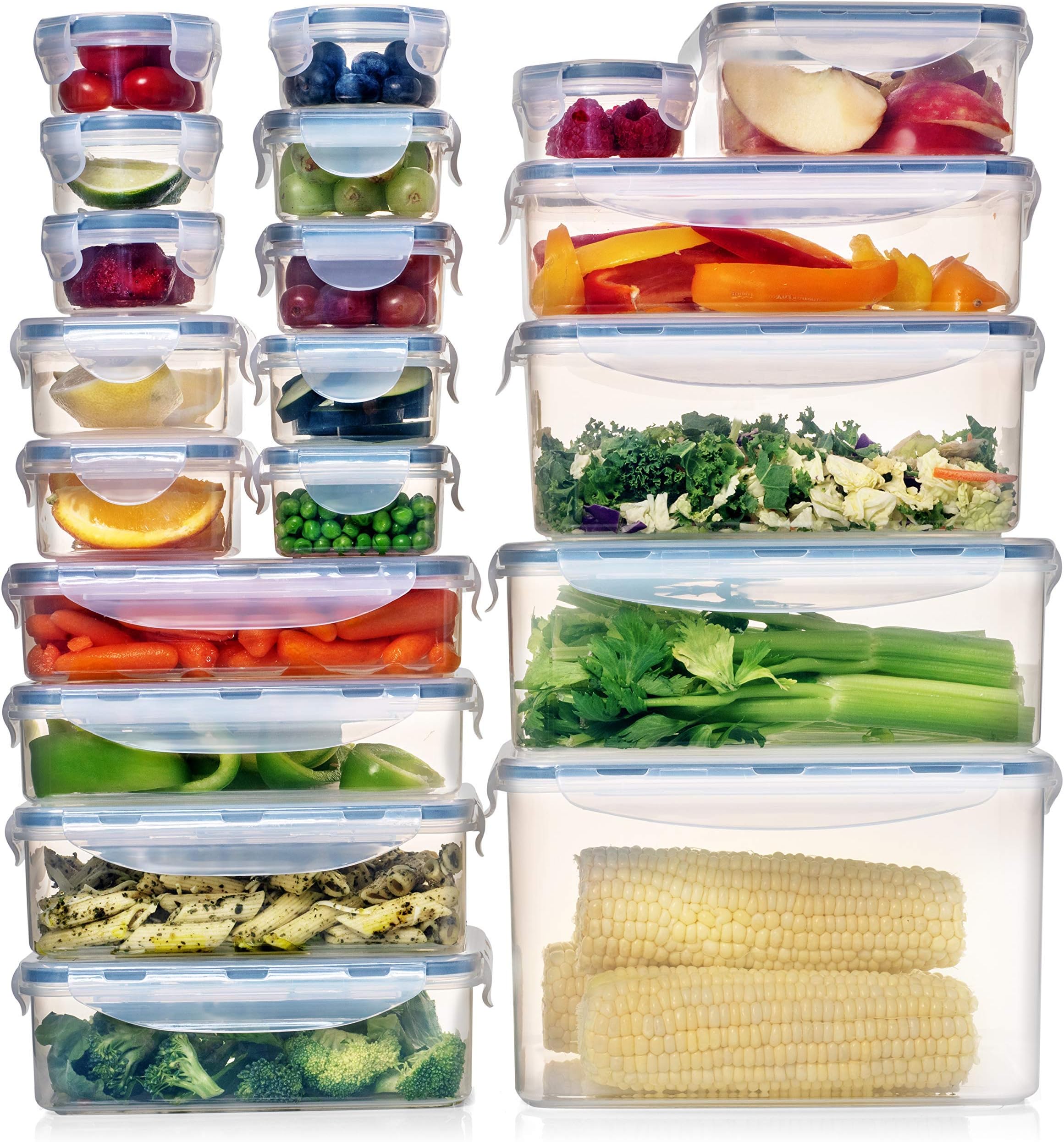 Shazo LARGEST Set of 40 pc (Set of 20) Airtight Food Storage Containers with Lids - Plastic BPA-FREE Kitchen Pantry Storage Containers, BONUS Measuring Spoons, 27 Labels + Pens, IMPROVED Durable Lids