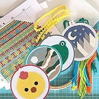 Vista 5 de Aro de bordado de plástico de Maker Susan, Serie Hello, aros de punto de cruz para principiantes, aro para punzón con aguja, marcos de bordado