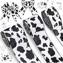 Waydress 3 Rolls 20 Yards Cow Print Ribbon, Wired Edge Burlap, Black White