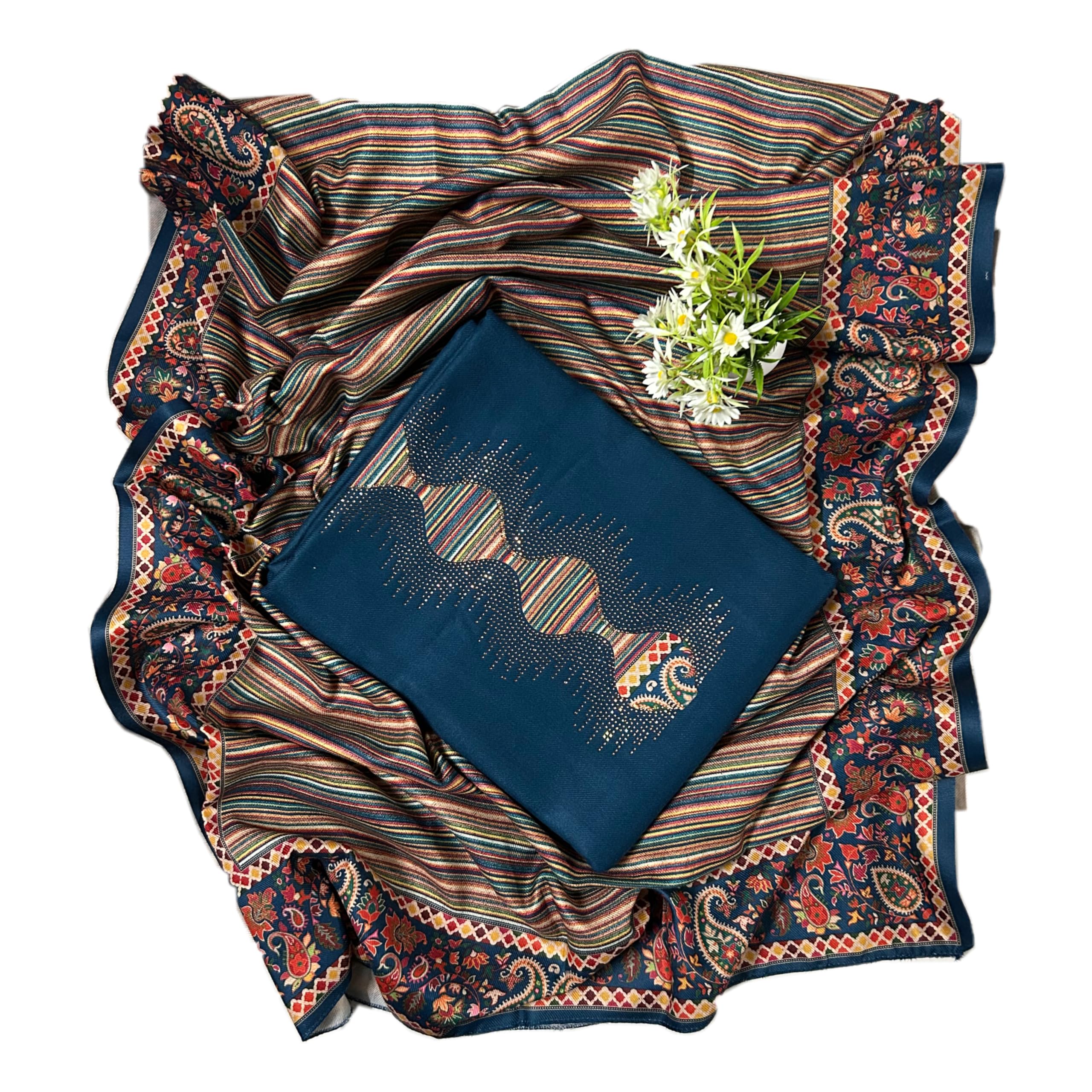 Women's Winter Unstitched Woolen Pashmina Digital Printed Swarovski Work Salwar Suit Dress Material With Soft/Pashmina Shawl-image-23