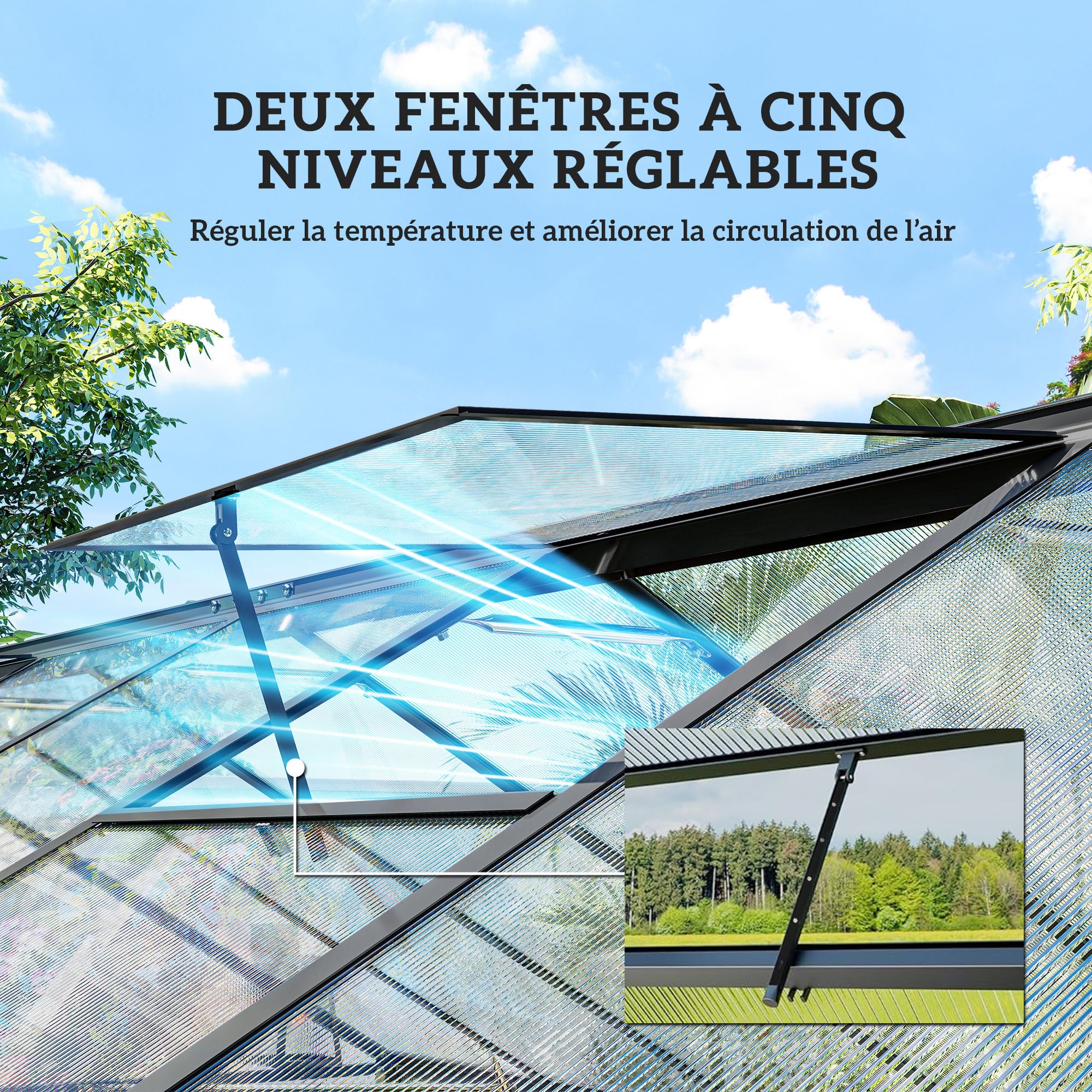 Outsunny Serre de Jardin en Aluminium Polycarbonate 8,97m² 363x247cm Noir