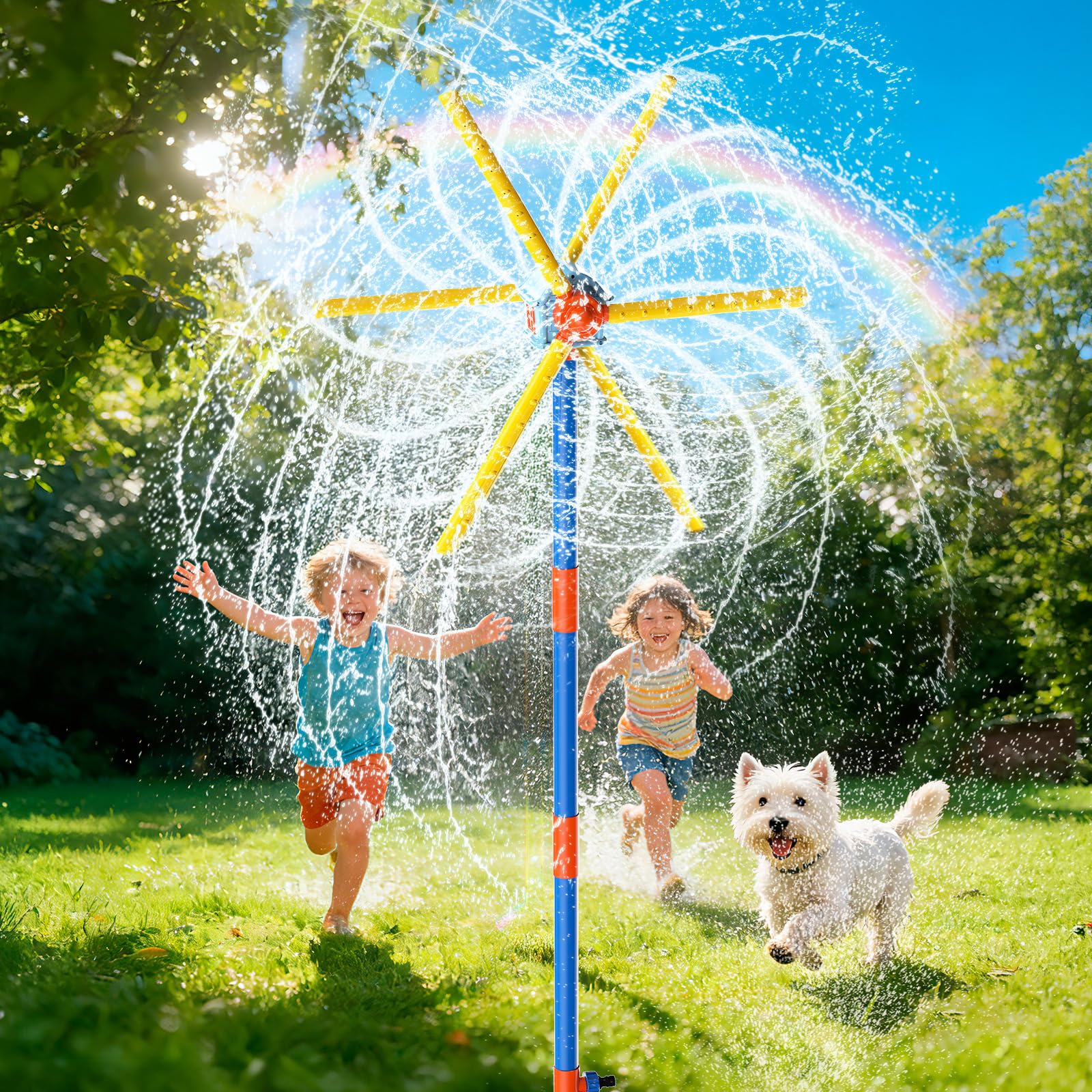 TERRAMUS Arroseur moulin à vent de 150 cm pour enfants Jouets d'été, Jouet d'eau à éclaboussures rotatif à 360°, Double face amélioré avec 6 pales, Jeux d'extérieur en plein air Amusement estival pour