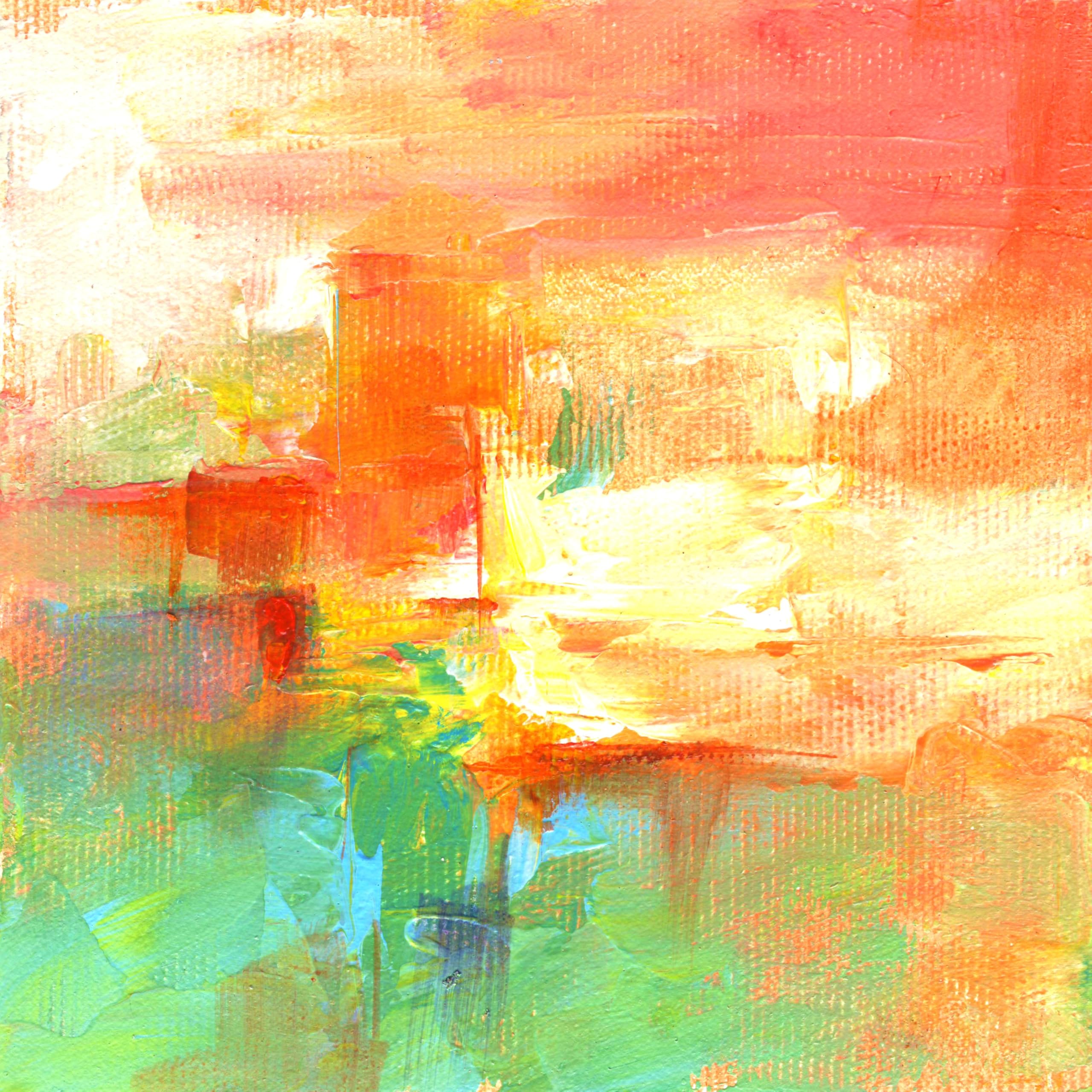 Peinture sur toile 70 x 70 cm - Rouge, vert, orange, ocre, jaune et blanc - Peinture acrylique faite à la main - Peinture abstraite peinte à la main - 137054080