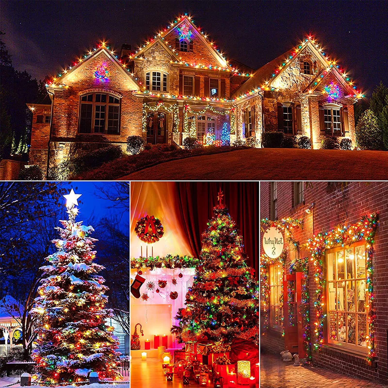 Moxled Luci Albero di Natale Colorata, Catena luminosa 35M 350 LED, Luci di Natale con 8 Modalità, Funzione Timer e Memoria, Collegabile, Luci Natalizie da Esterno ed Interno, Cavo verde scuro